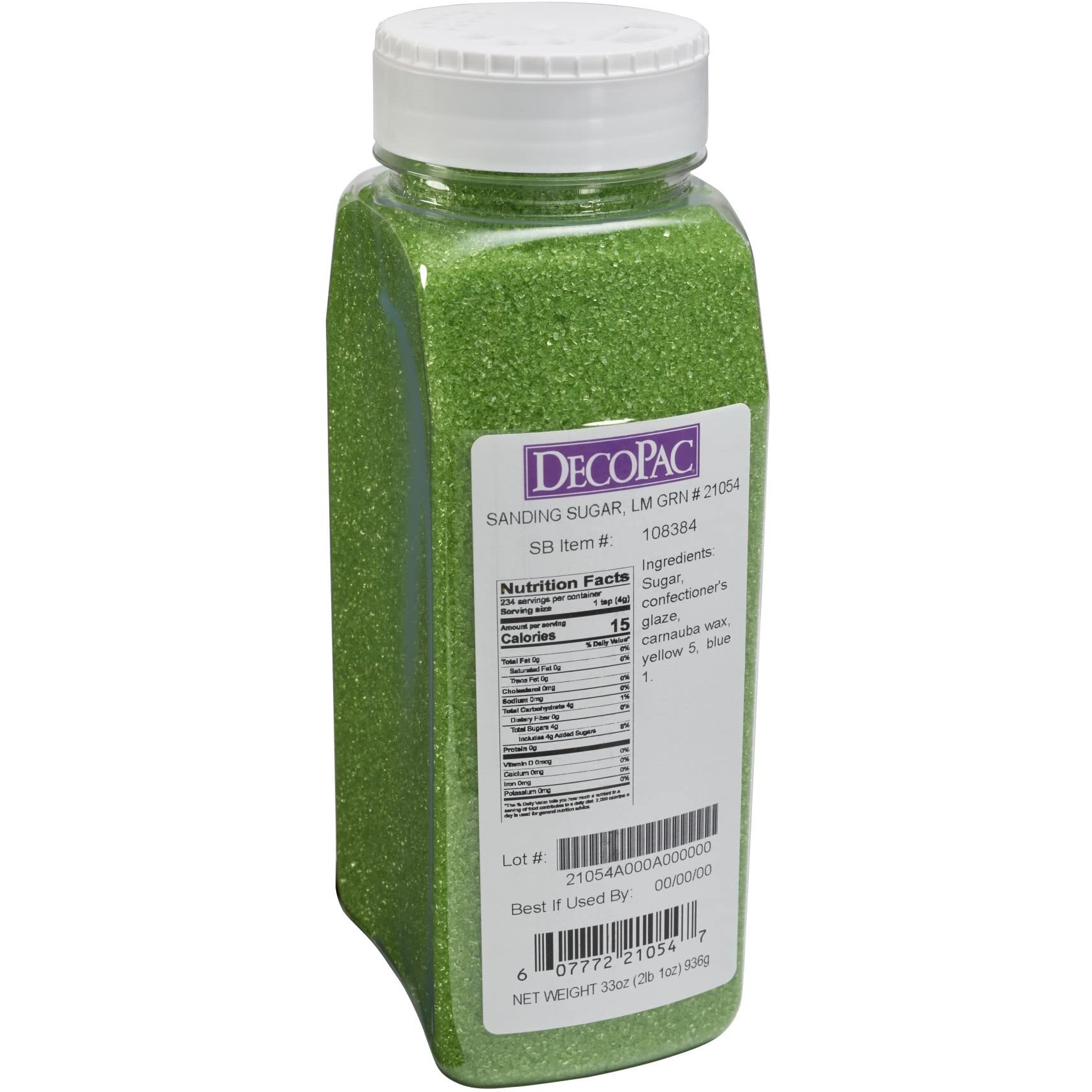 Decopac Sanding Sugar, Lime Green Edible Sugar Sprinkles, Edible Sanding Sugar In Handheld Container, Sugar Sprinkle Mix For Celebration Cakes, Cupcakes, Cookies, 33Oz - Lime Green