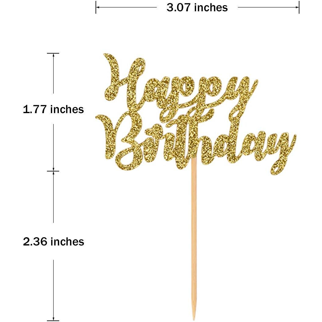 Donoter 48 Pcs Gold Glitter Happy Birthday Cupcake Toppers Cake Picks For Birthday Party Decoration Supplies (Gold)