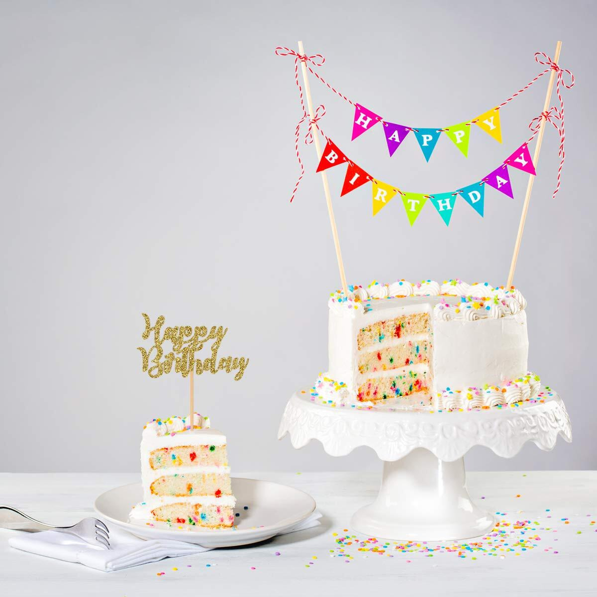 Donoter 48 Pcs Gold Glitter Happy Birthday Cupcake Toppers Cake Picks For Birthday Party Decoration Supplies (Gold)