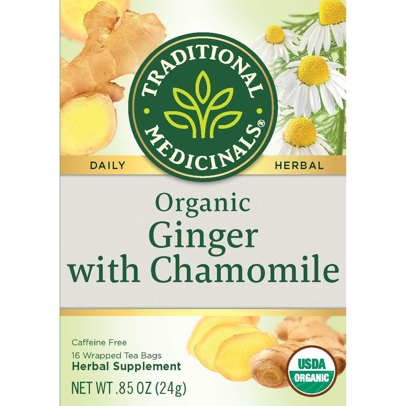 Traditional Medicinals Organic Ginger & Chamomile Herbal Tea, Relieves Occasional Indigestion Or Nausea, (Pack Of 1) - 16 Tea Bags