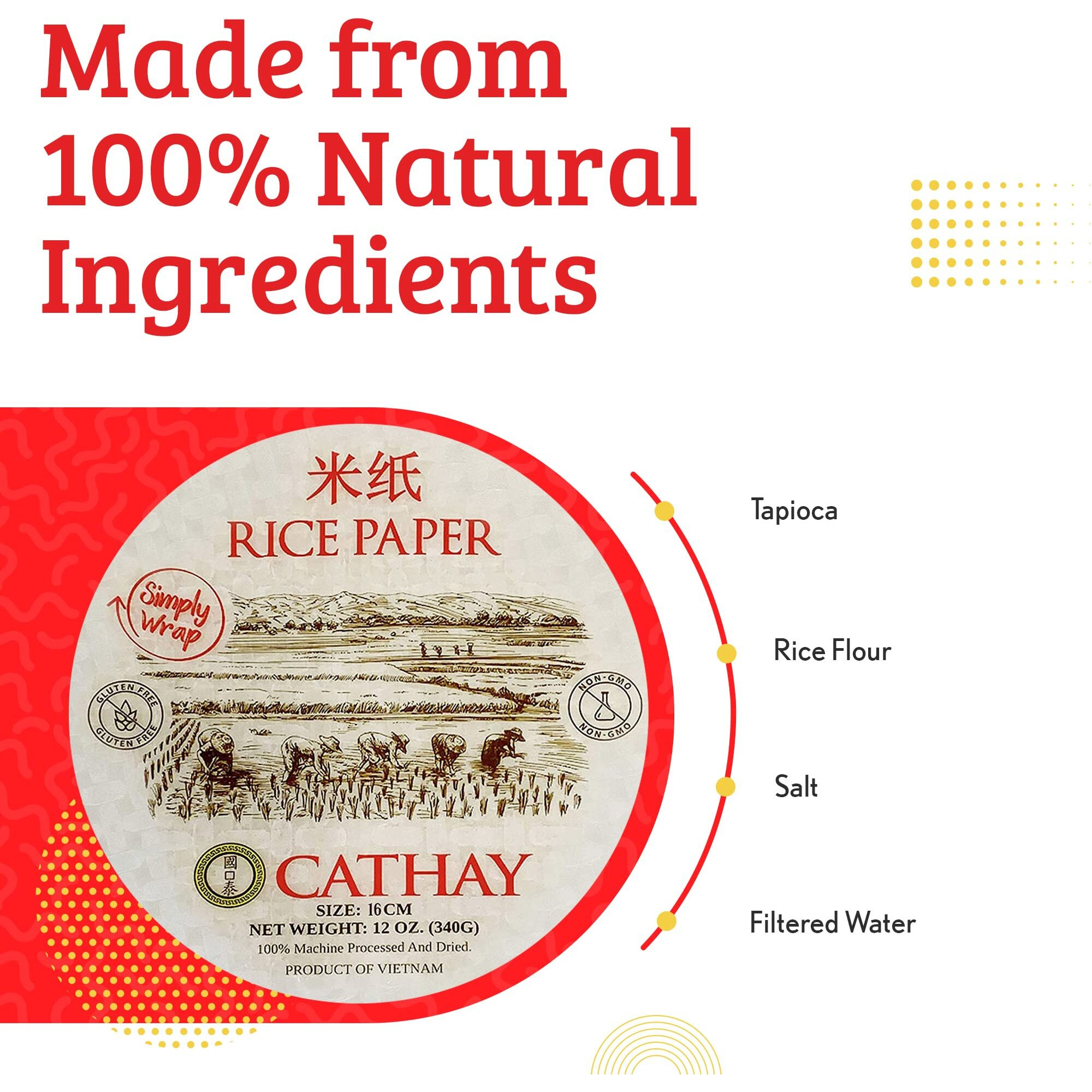 Cathay Fresh Spring Roll Rice Paper Wrappers, Rice Paper Wrappers For Fresh Rolls-25 Sheets, Non-Gmo, Gluten-Free, Low Carb, Vietnamese Summer Wrap With Natural Ingredients, Veggie Wrap