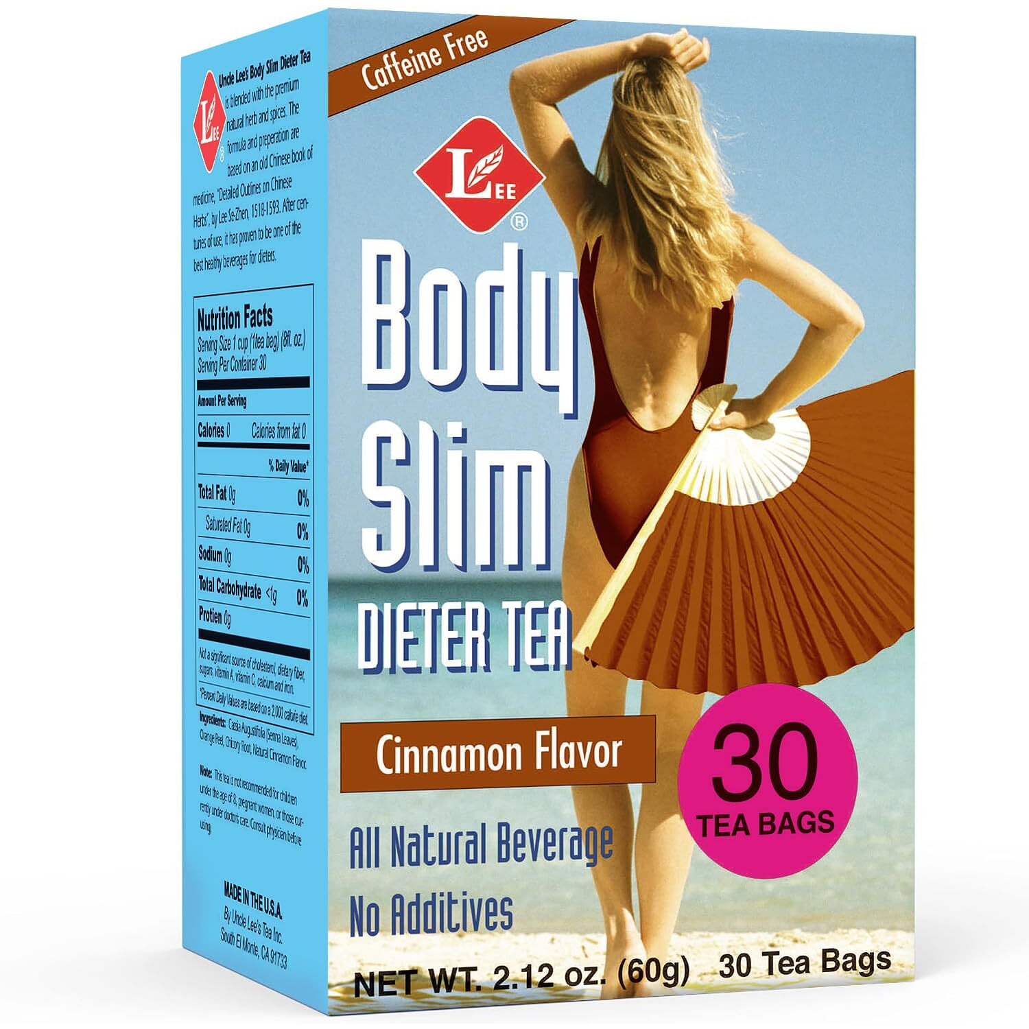 Uncle Lees Body Slim Dieters Tea, Detox & Slimming Tea - Senna, Bitter Orange, Cinnamon Flavor & Chicory Root, Natural Laxative, Caffeine-Free Herbal Tea Bags, 30 Count