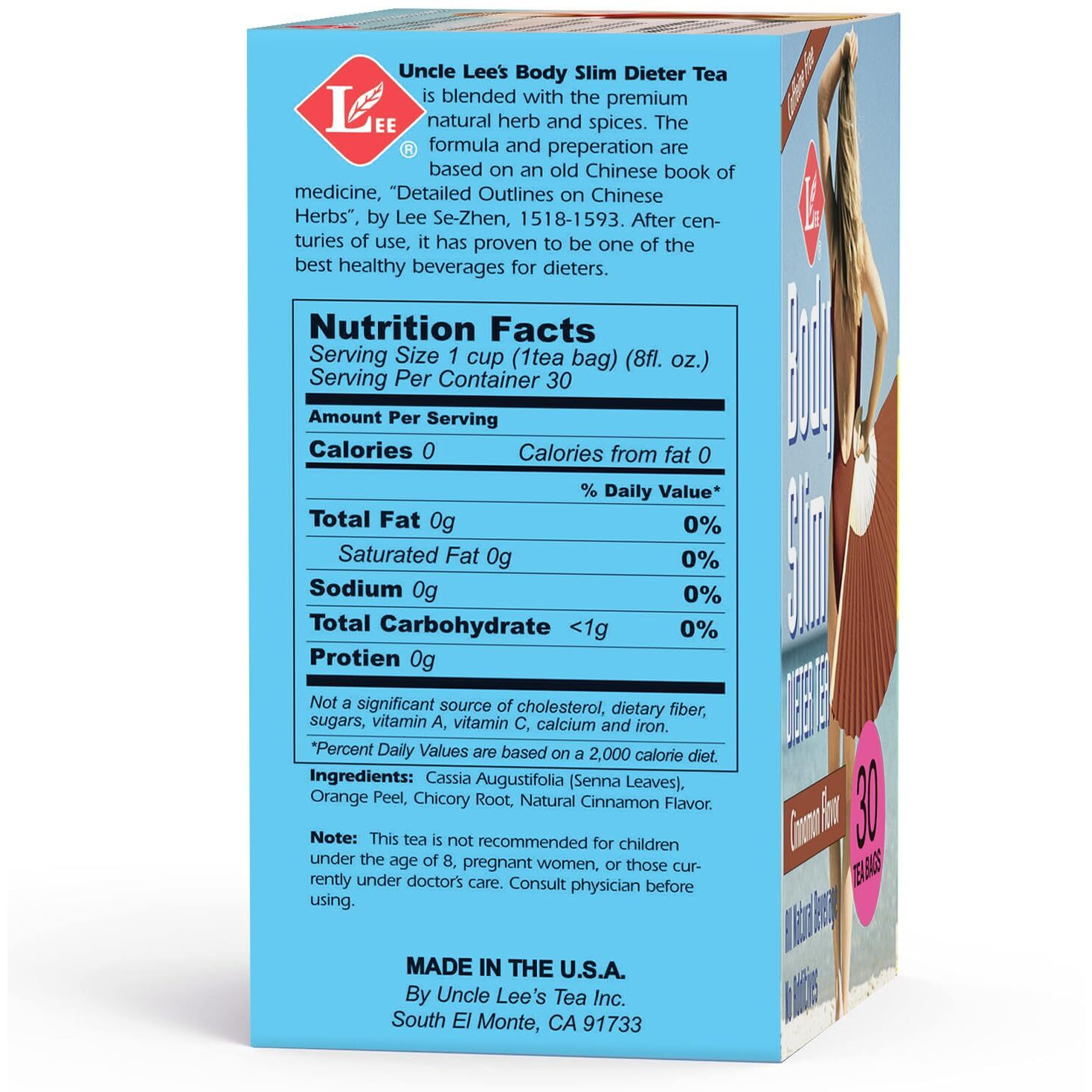 Uncle Lees Body Slim Dieters Tea, Detox & Slimming Tea - Senna, Bitter Orange, Cinnamon Flavor & Chicory Root, Natural Laxative, Caffeine-Free Herbal Tea Bags, 30 Count