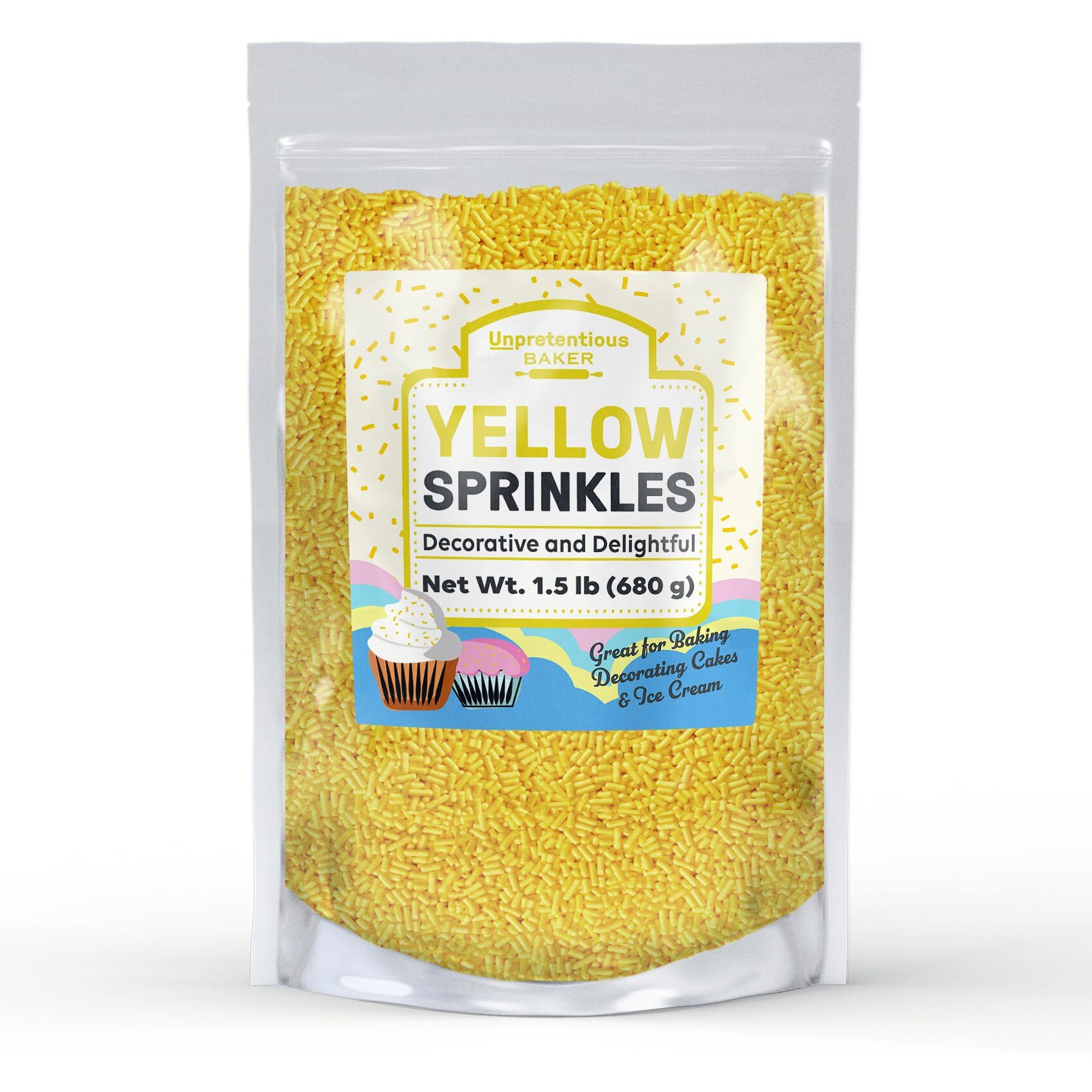 Unpretentious Yellow Sprinkles (1.5 Lb) Bright & Colorful Jimmies, Decorative & Fun Topping For Baking