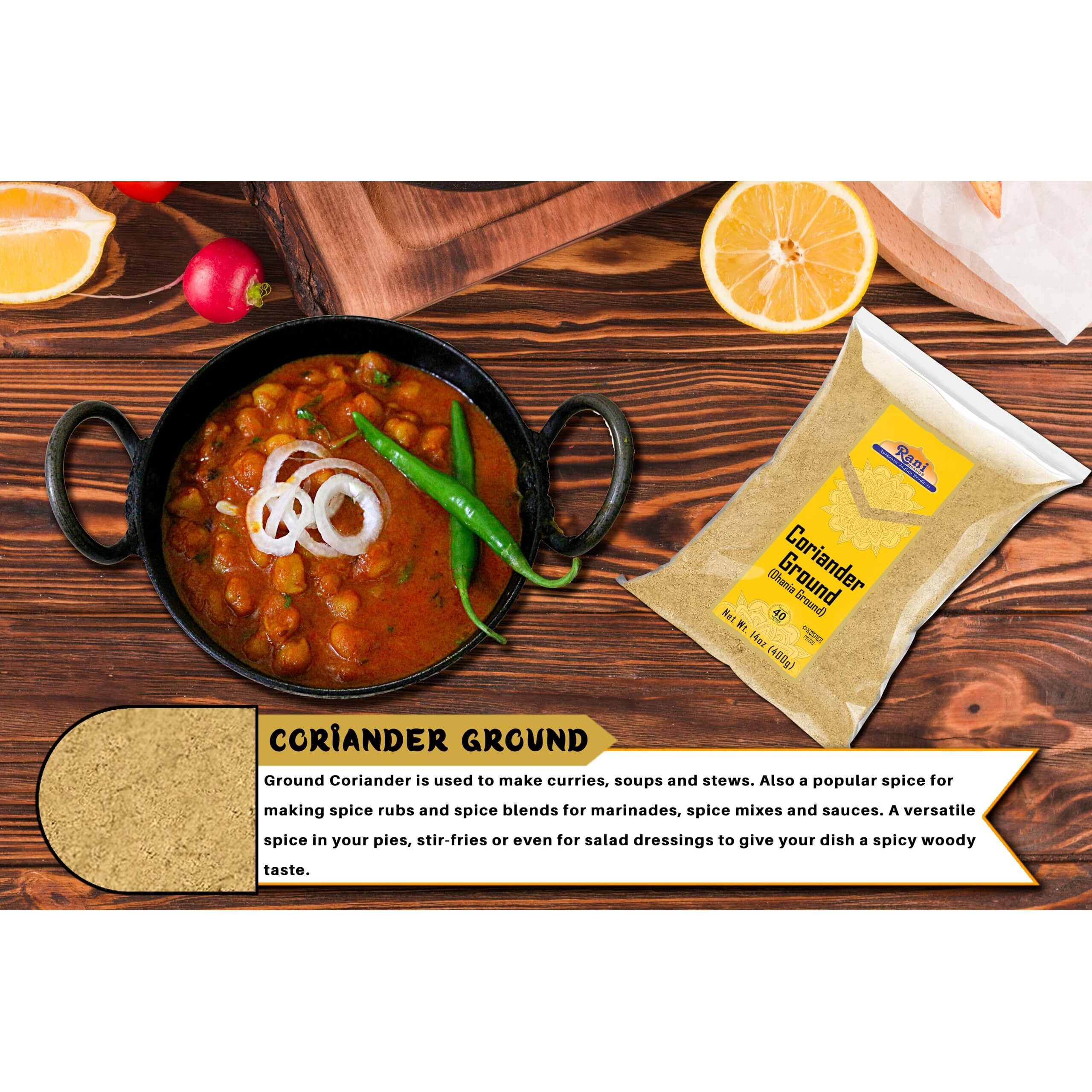 Rani Coriander Ground Powder (Indian Dhania) Spice 14Oz (400G) ~ All Natural | Salt-Free | Vegan | No Colors | Gluten Friendly | Non-Gmo | Kosher | Indian Origin
