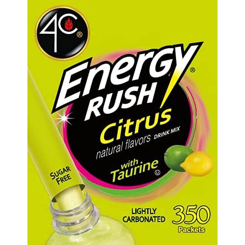 4C Powder Energy Rush Stix, Energy Rush - Citrus 350 Count, Bulk Buy, Singles Stix, On The Go, Refreshing Water Flavorings, Value Pack