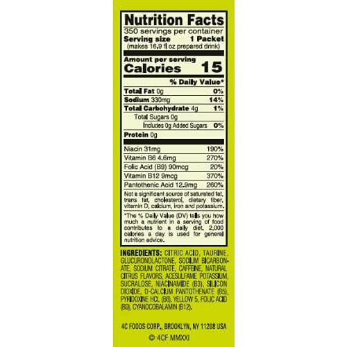4C Powder Energy Rush Stix, Energy Rush - Citrus 350 Count, Bulk Buy, Singles Stix, On The Go, Refreshing Water Flavorings, Value Pack