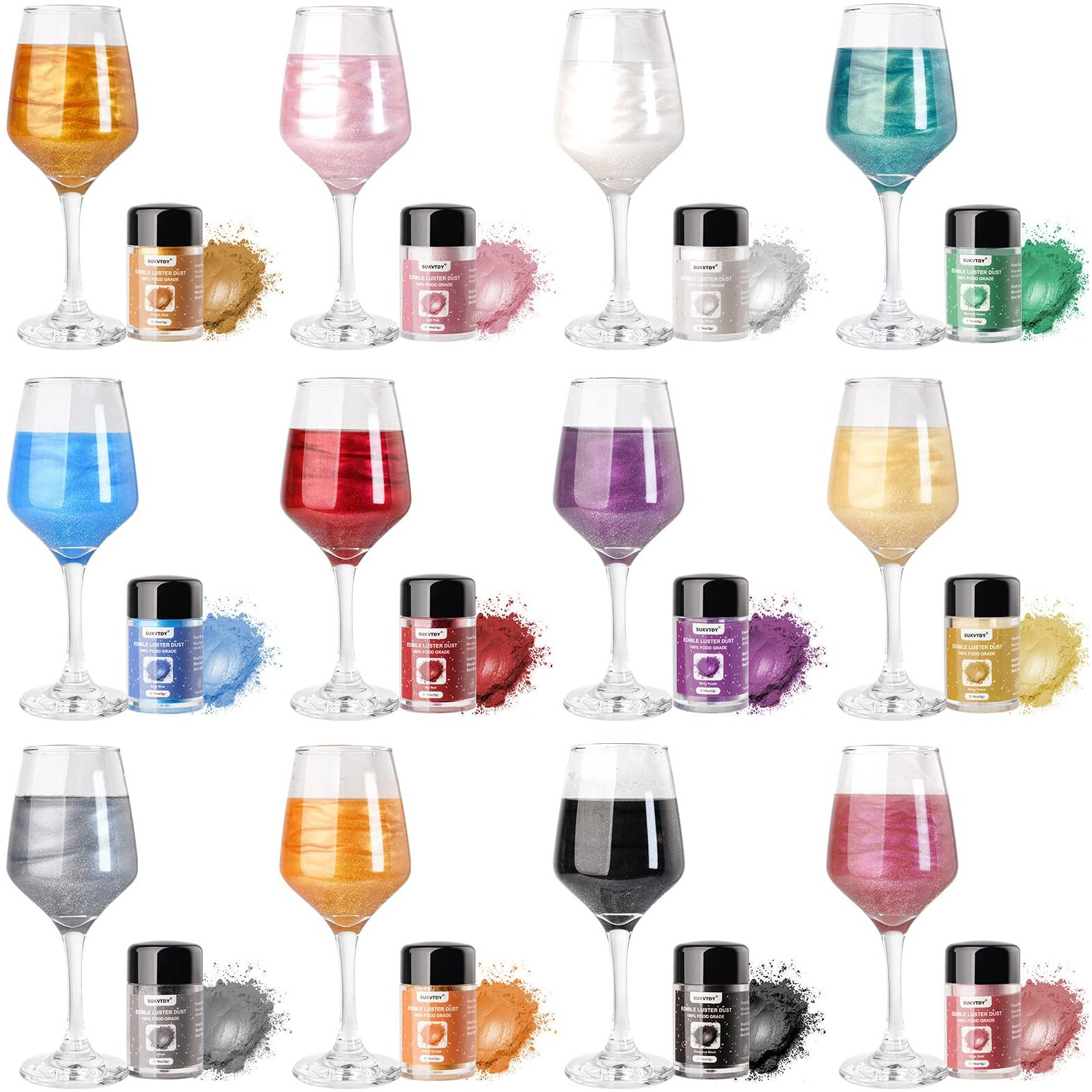 Edible Glitter Set, 12 Colors X 5G Food Grade Shimmer Luster Dust Edible, Food Glitter For Drinks Cake Decorating Cocktails Cookies Strawberries Candy Fondant Baking