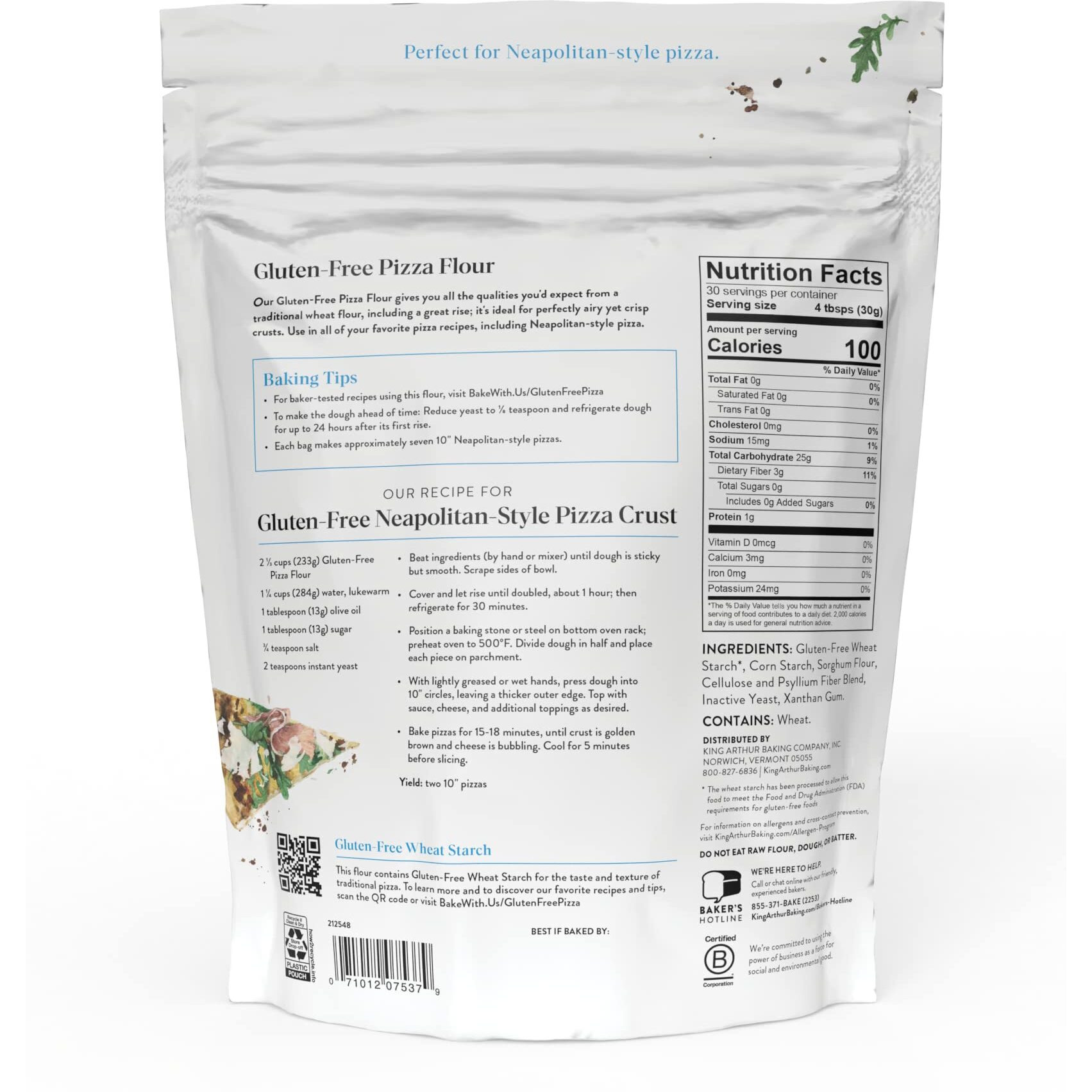 King Arthur Gluten Free Pizza Flour Crispy Neapolitan-Style Crust - 32 Oz Box, Sorghum & Wheat Starch Blend, Xanthan Gum, Perfect For Gf Baking, Celiac-Friendly, 00 Pizza Dough Mix