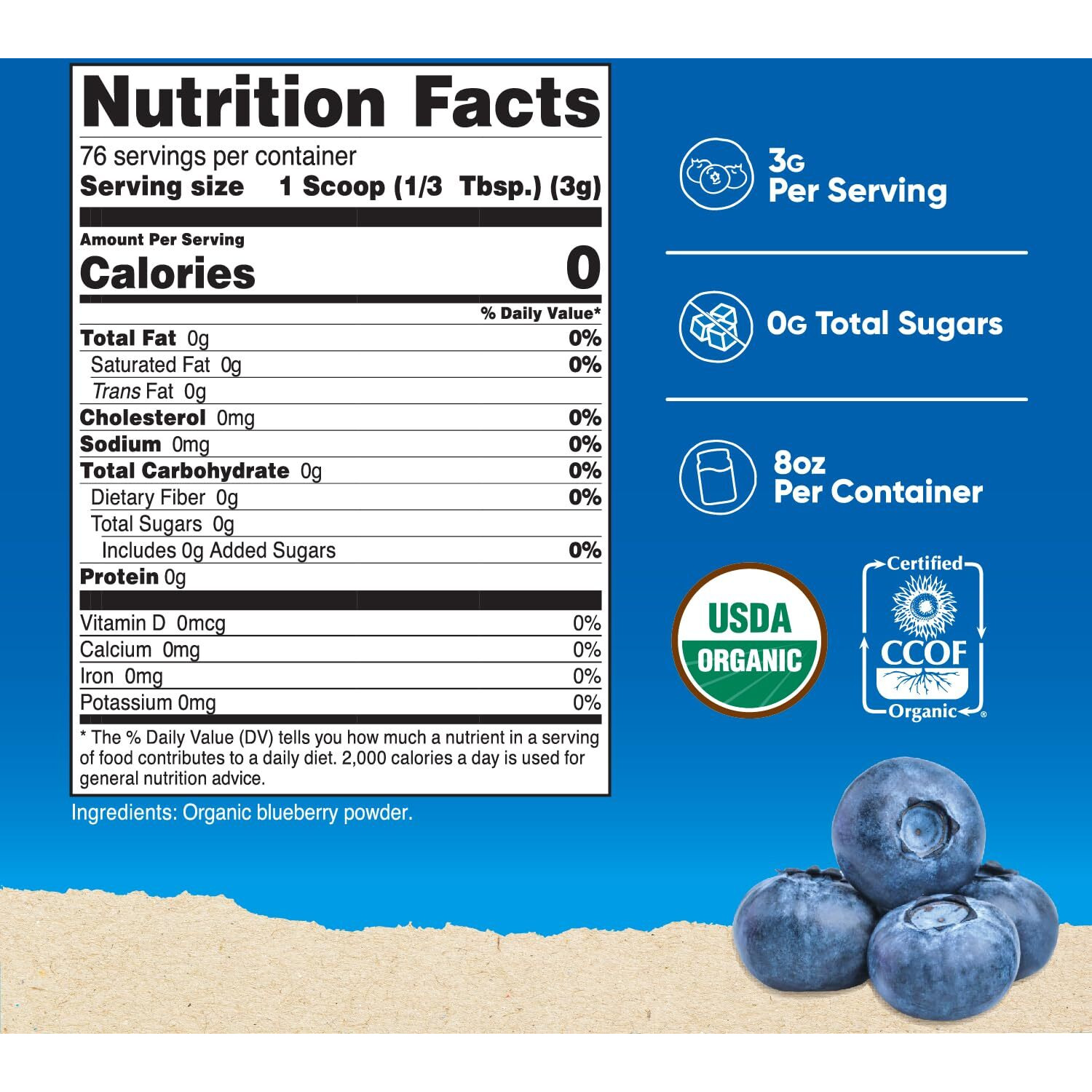 Nutricost Organic Blueberry Powder 8Oz (227 Grams) - Pure, Gluten Free, Non-Gmo, From Whole Freeze-Dried Organic Blueberries