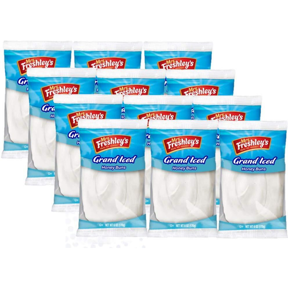 Mrs. Freshley's Grand White Iced Honey Buns, Individually Packaged, 6 Oz., Pack Of 12