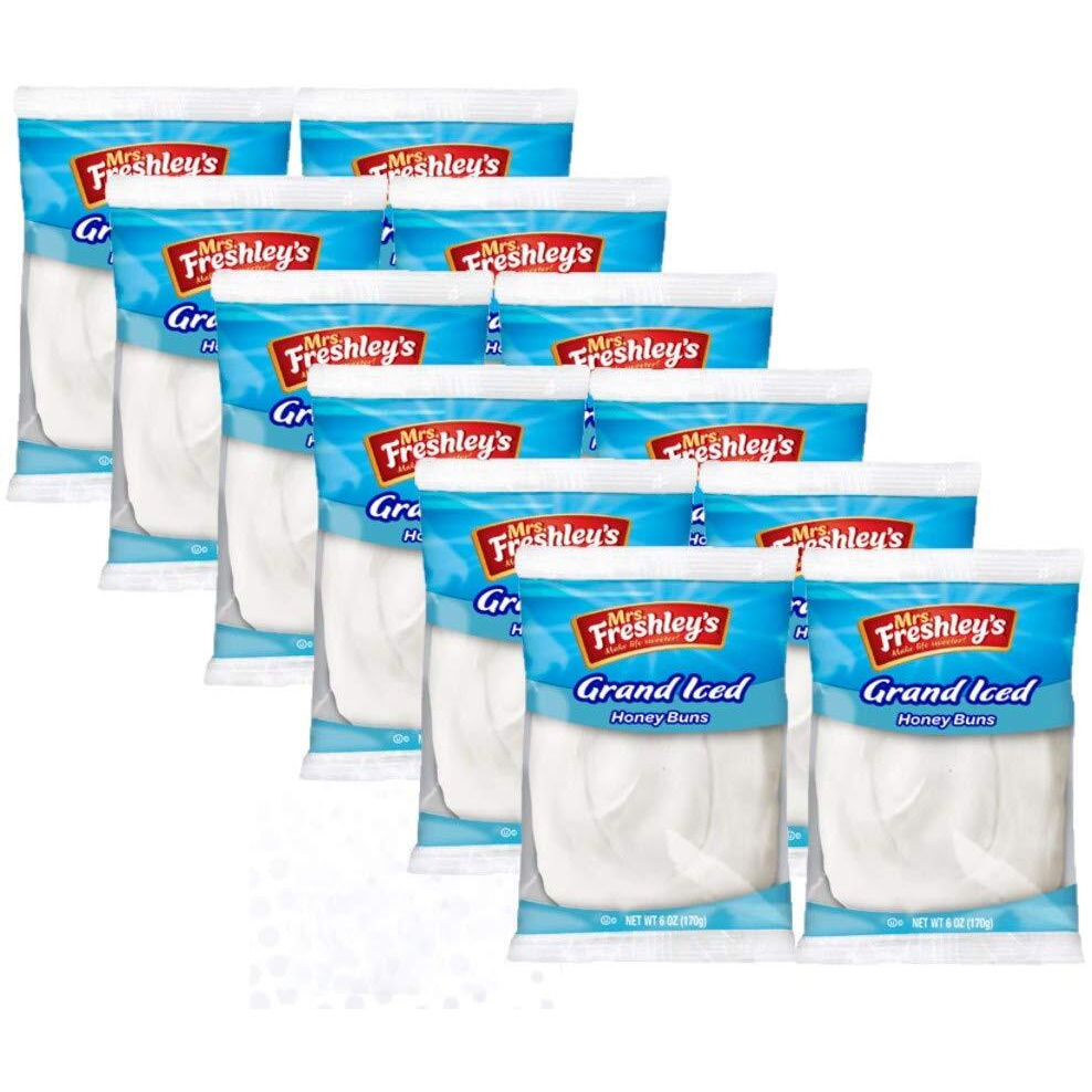 Mrs. Freshley's Grand White Iced Honey Buns, Individually Packaged, 6 Oz., Pack Of 12