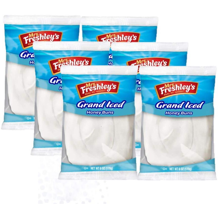 Mrs. Freshley's Grand White Iced Honey Buns, Individually Packaged, 6 Oz., Pack Of 12
