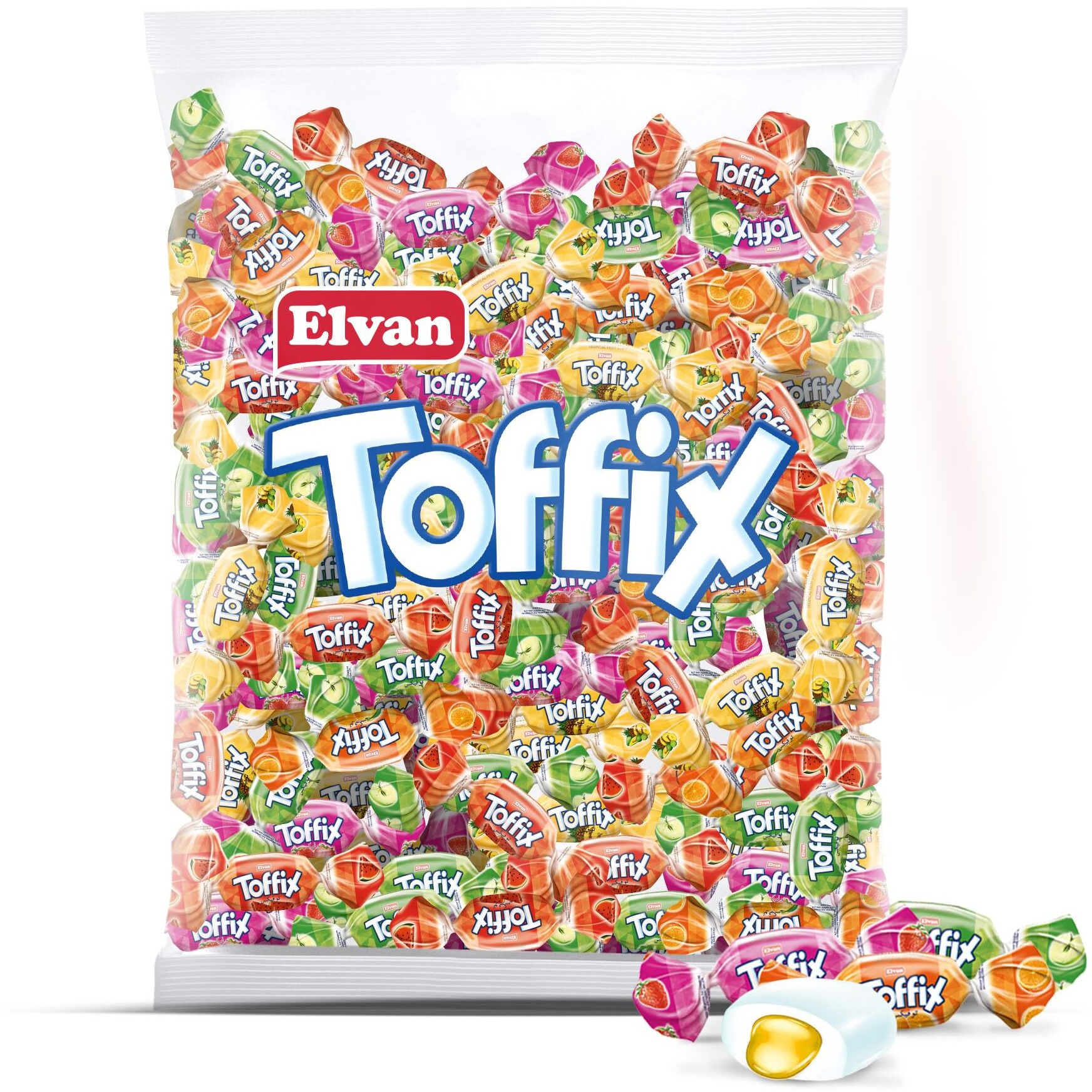 Toffix | Fruit Chews Assorted Bulk Candy 250+ Pieces | Center-Filled Soft Fruit Chews Candy - Individually Wrapped For Freshness - 2.2 Pound (Orange, Strawberry, Pineapple, Watermelon, Apple)