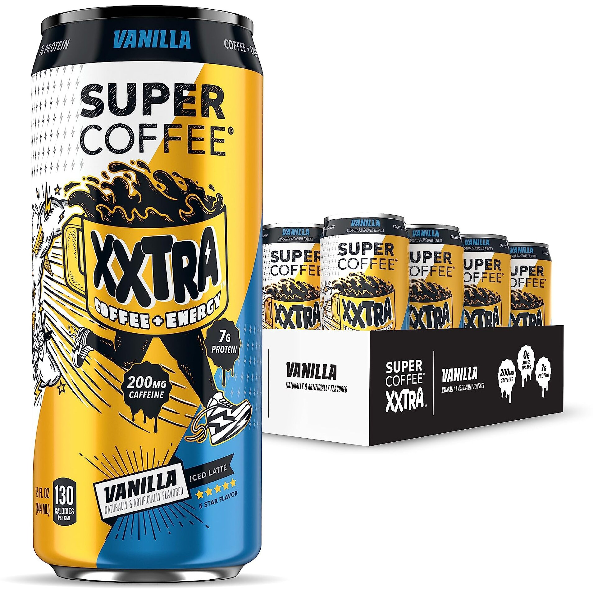 Super Coffee Xxtra, Iced Coffee (0G Added Sugar, 7G Protein, 130 Calories) [Vanilla] 15 Fl Oz, 12 Pack | Iced Coffee, Protein Coffee, Coffee Drinks, Smart Coffee - Soyfree Glutenfree