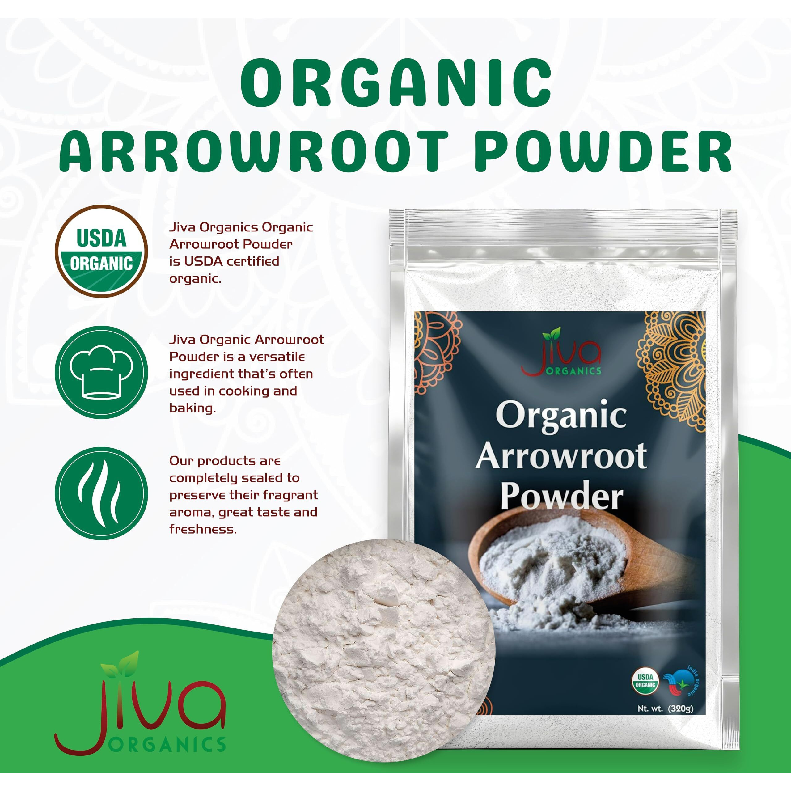 Jiva Organics Organic Arrowroot Flour (Powder) 2 Pound Bag - Raw, Non-Gmo