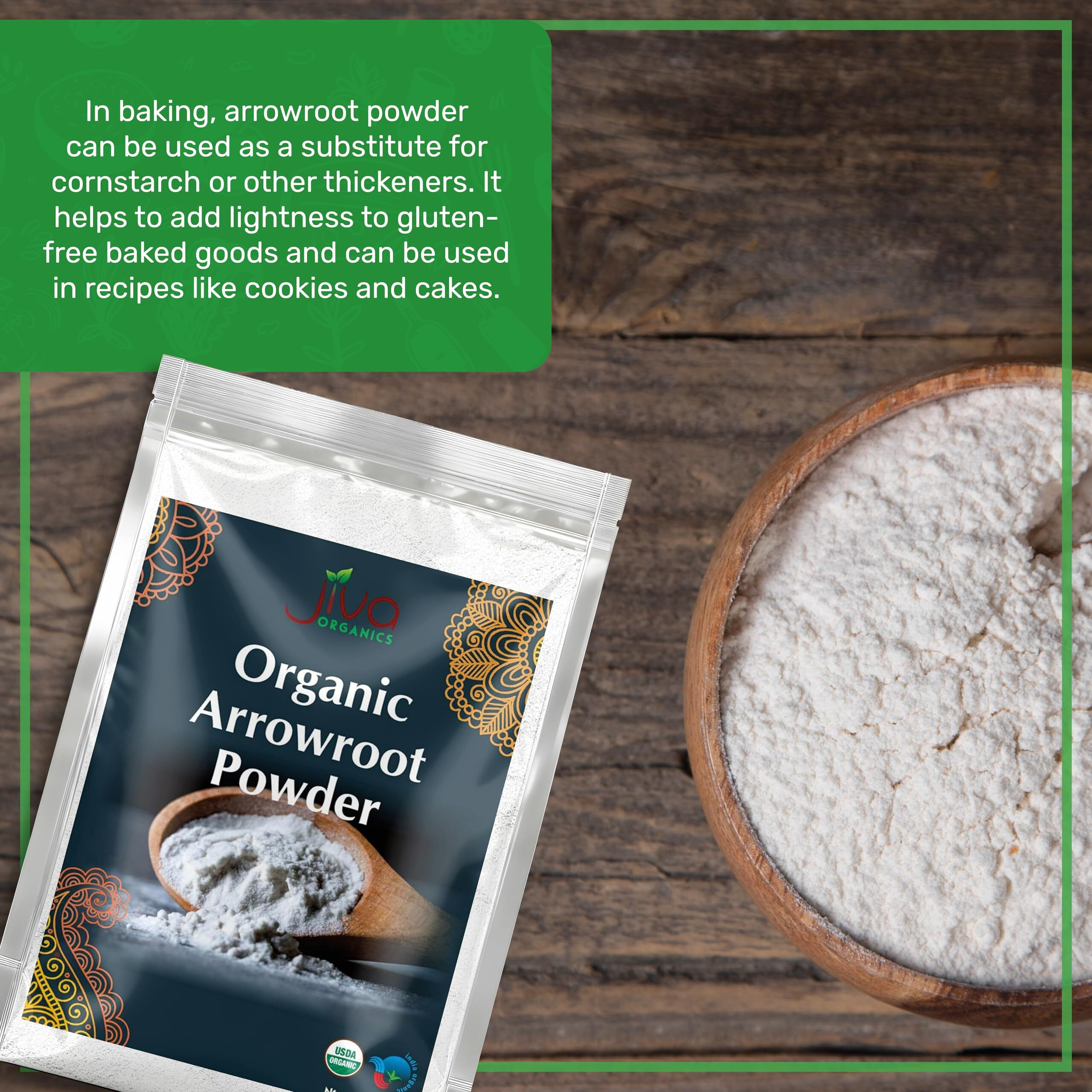 Jiva Organics Organic Arrowroot Flour (Powder) 2 Pound Bag - Raw, Non-Gmo