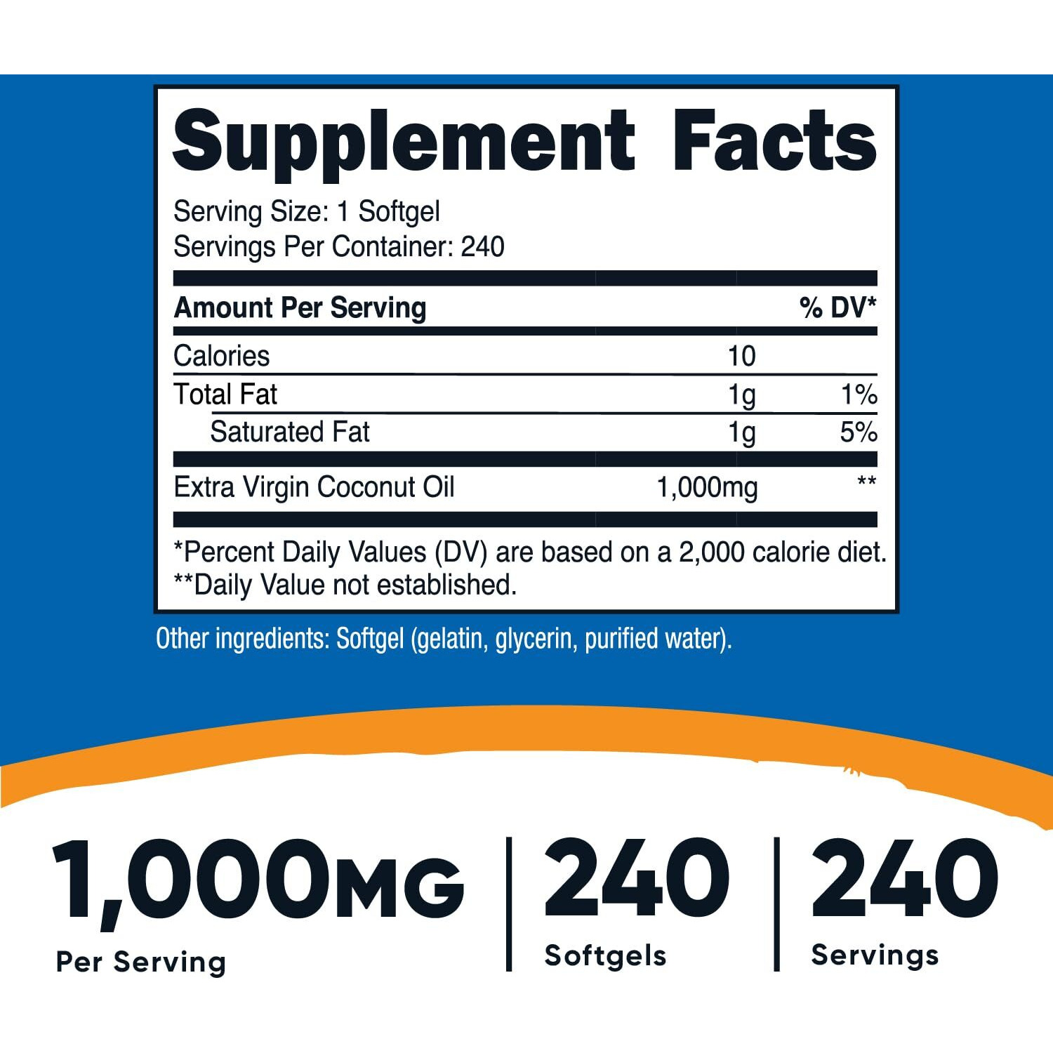 Nutricost Coconut Oil Softgels (1000Mg) 240 Softgels - Extra Virgin Coconut Oil - Gluten Free And Non-Gmo