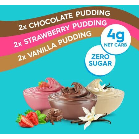 Simply Delish Instant Delicious Mixed Variety Pudding 6 Pack - Low Carb, Zero Sugar, Gluten Free, Allergen Free, Non-Gmo, Vegan & Plant-Based