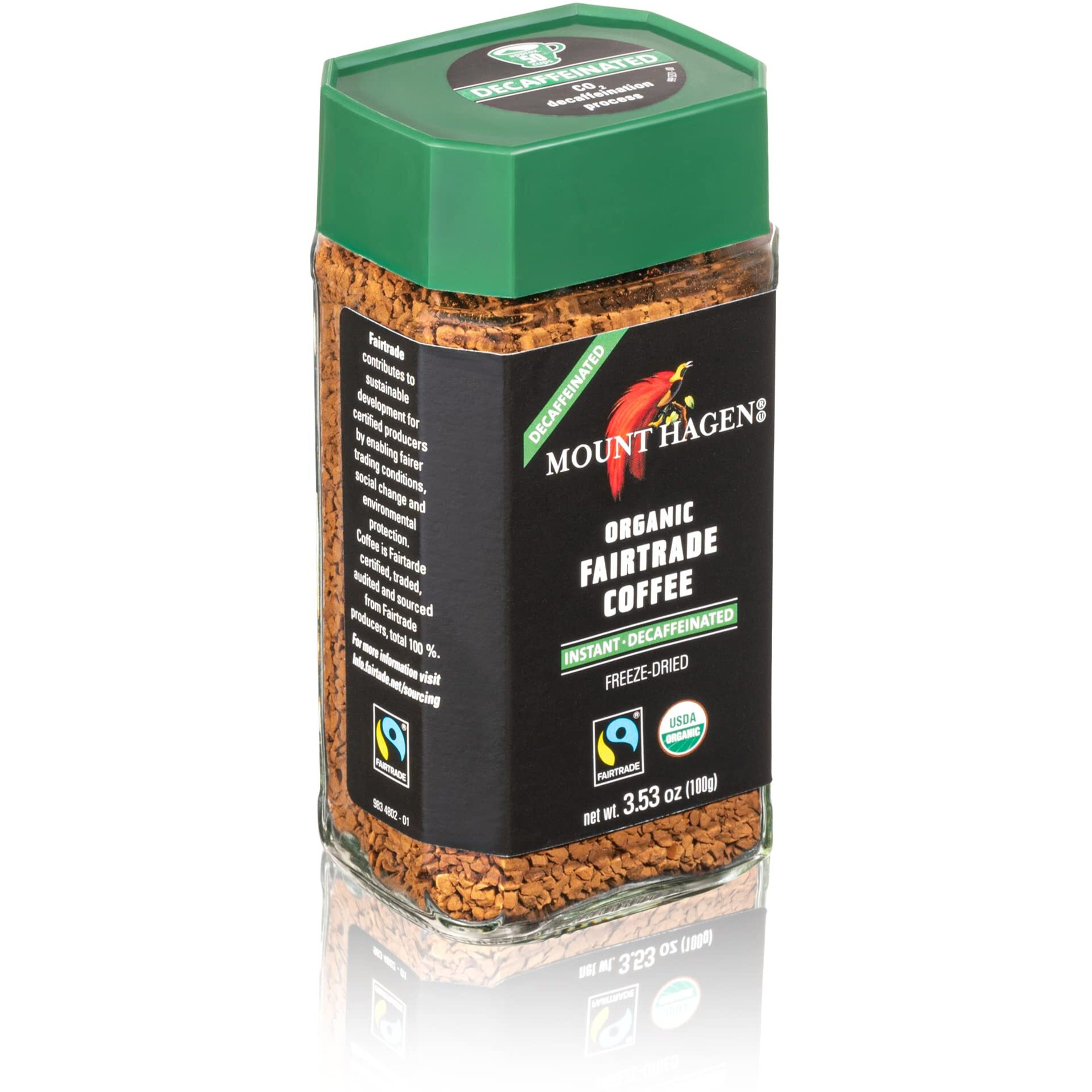 Mount Hagen 3.53Oz Organic Freeze Dried Instant Decaf Coffee | Eco-Friendly, Fairtrade Decaf Coffee Made From Organic Medium Roast Arabica Beans [3.53Oz Jar]