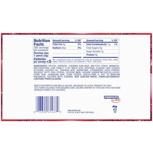 Mentos Pure Fresh Sugar-Free Chewing Gum With Xylitol, Strawberry, 50 Piece Bottle (Bulk Pack Of 6)