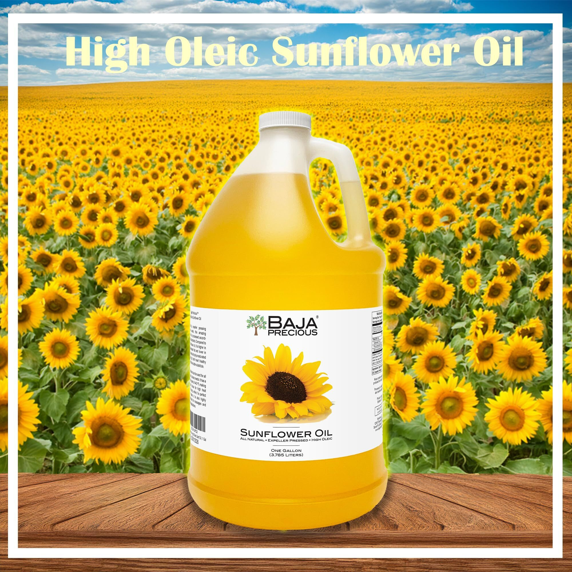 Baja Precious - High Oleic Sunflower Oil, 1 Gallon Jug - Expeller Pressed, Wonderful In The Kitchen, Amazing On Your Skin And A Million Other Uses, Bottled In The Usa