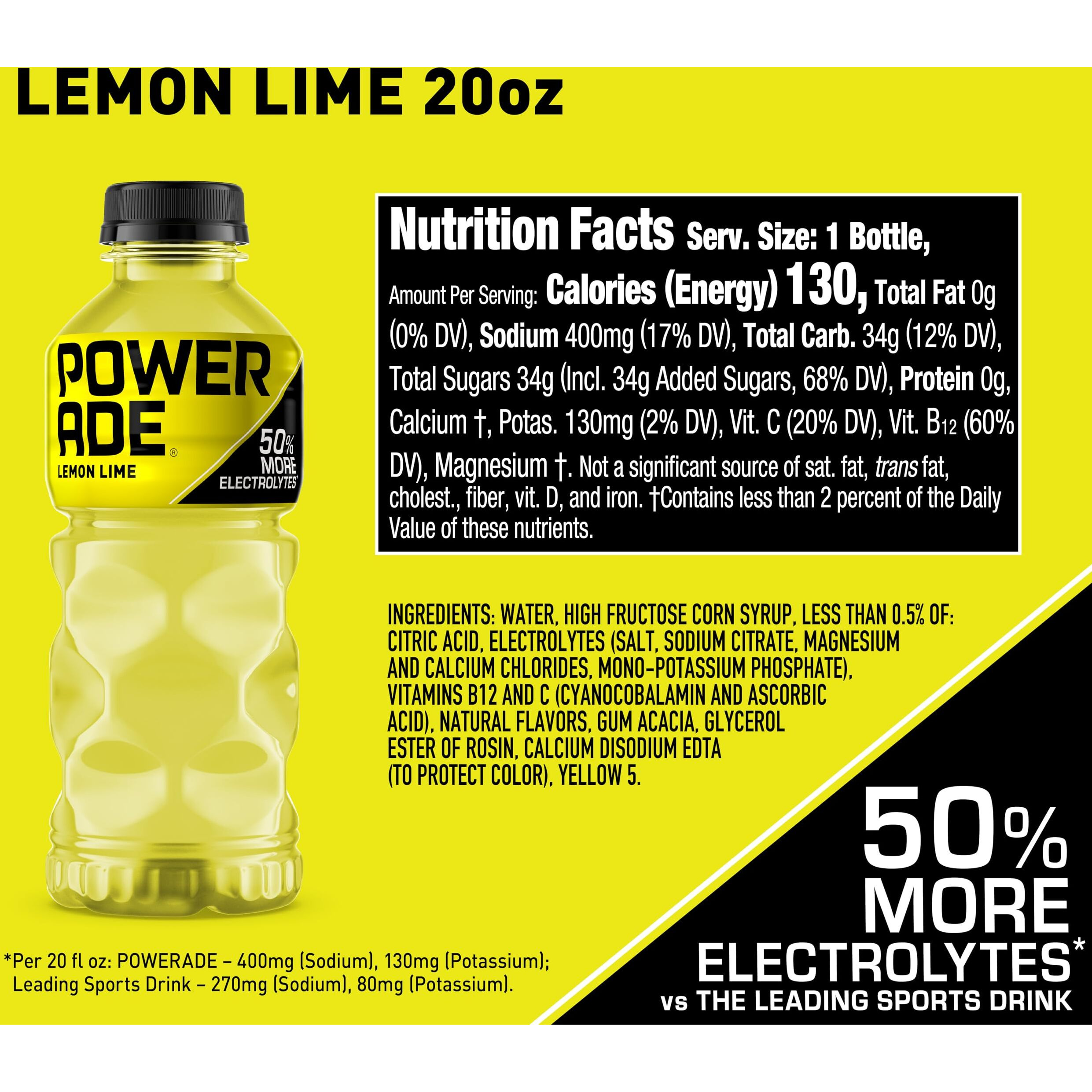 Powerade Sports Drink Lemon Lime, 20 Ounce (Pack Of 24)