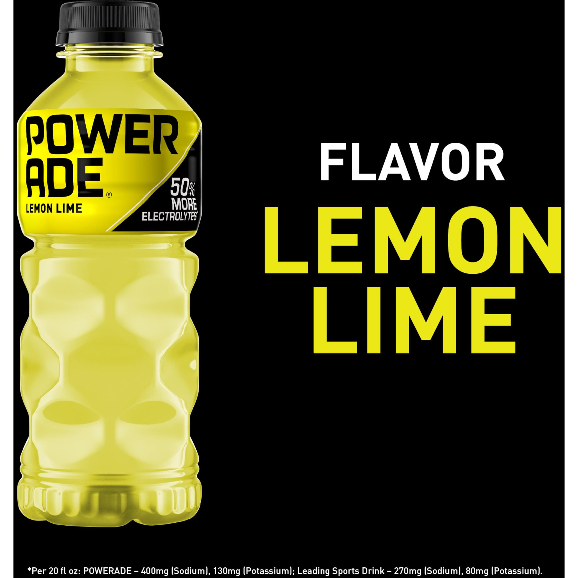 Powerade Sports Drink Lemon Lime, 20 Ounce (Pack Of 24)