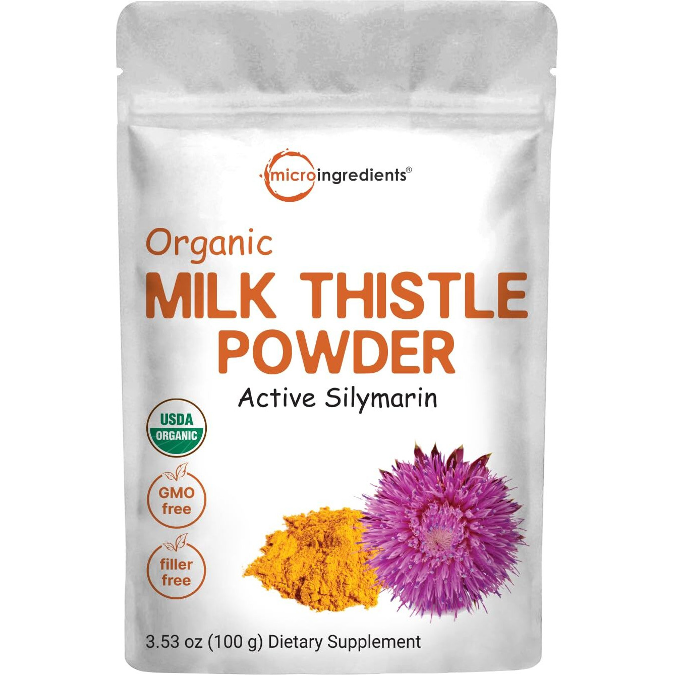 Organic Milk Thistle Tea Powder, 3.5 Ounces | 400 Servings | Premium Milk Thistle Liver Detox Supplement | Contains Active Silymarin | Non-Gmo, Vegan Friendly, Eco-Friendly Recyclable Bags
