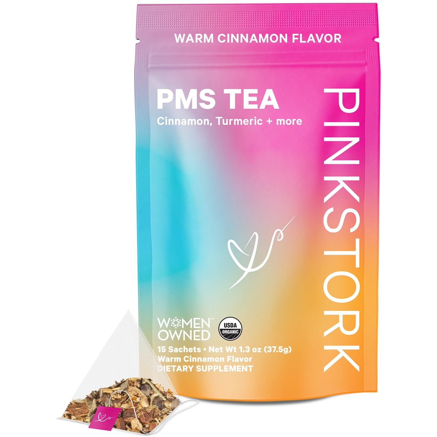 Pink Stork Organic Pms Tea For Hormone Balance, Mood Swings, Bloating, And Period Regularity - 8 Herbs - Vitex, Red Raspberry Leaf, Chamomile - Caffeine-Free - 15 Sachets, Hot Or Iced