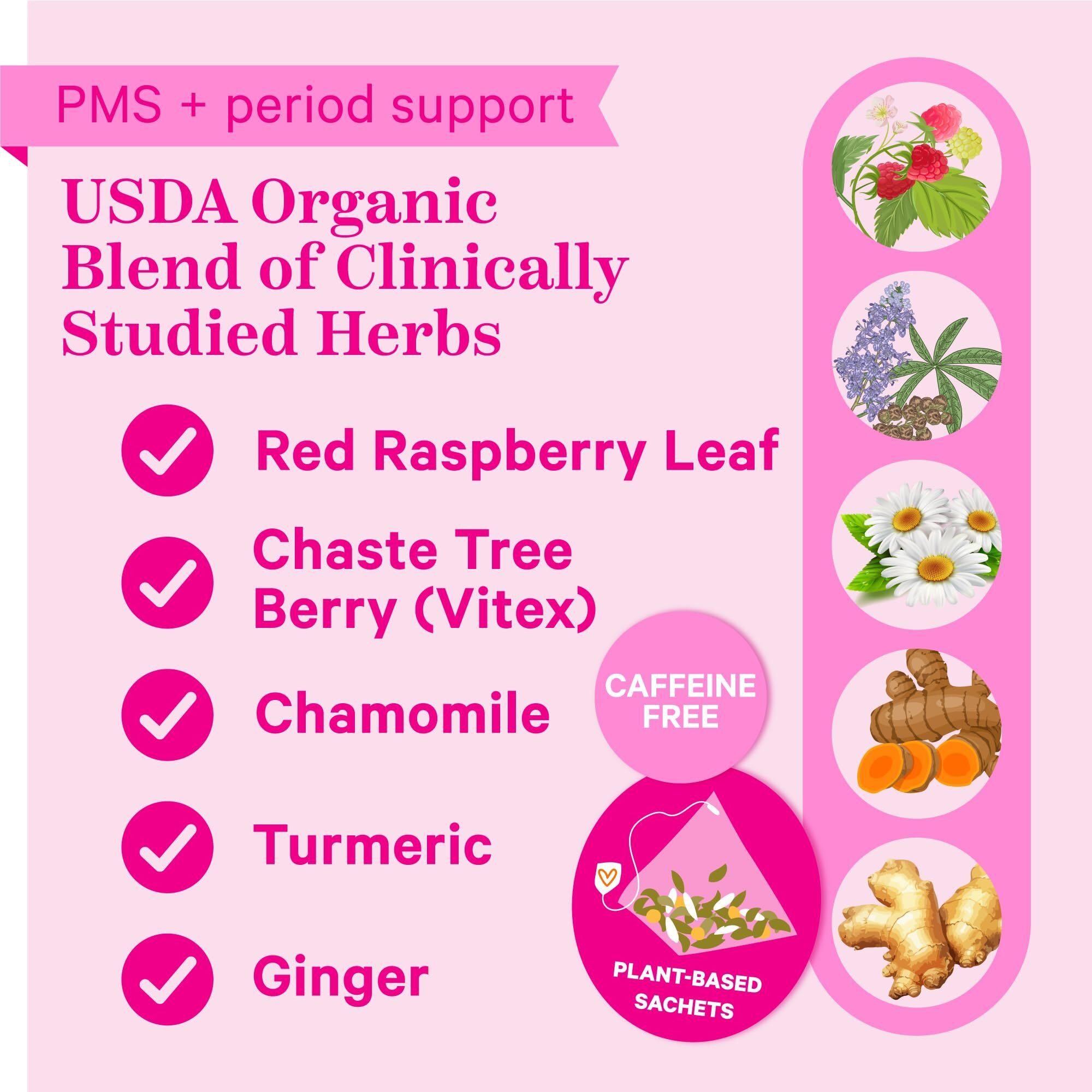 Pink Stork Organic Pms Tea For Hormone Balance, Mood Swings, Bloating, And Period Regularity - 8 Herbs - Vitex, Red Raspberry Leaf, Chamomile - Caffeine-Free - 15 Sachets, Hot Or Iced