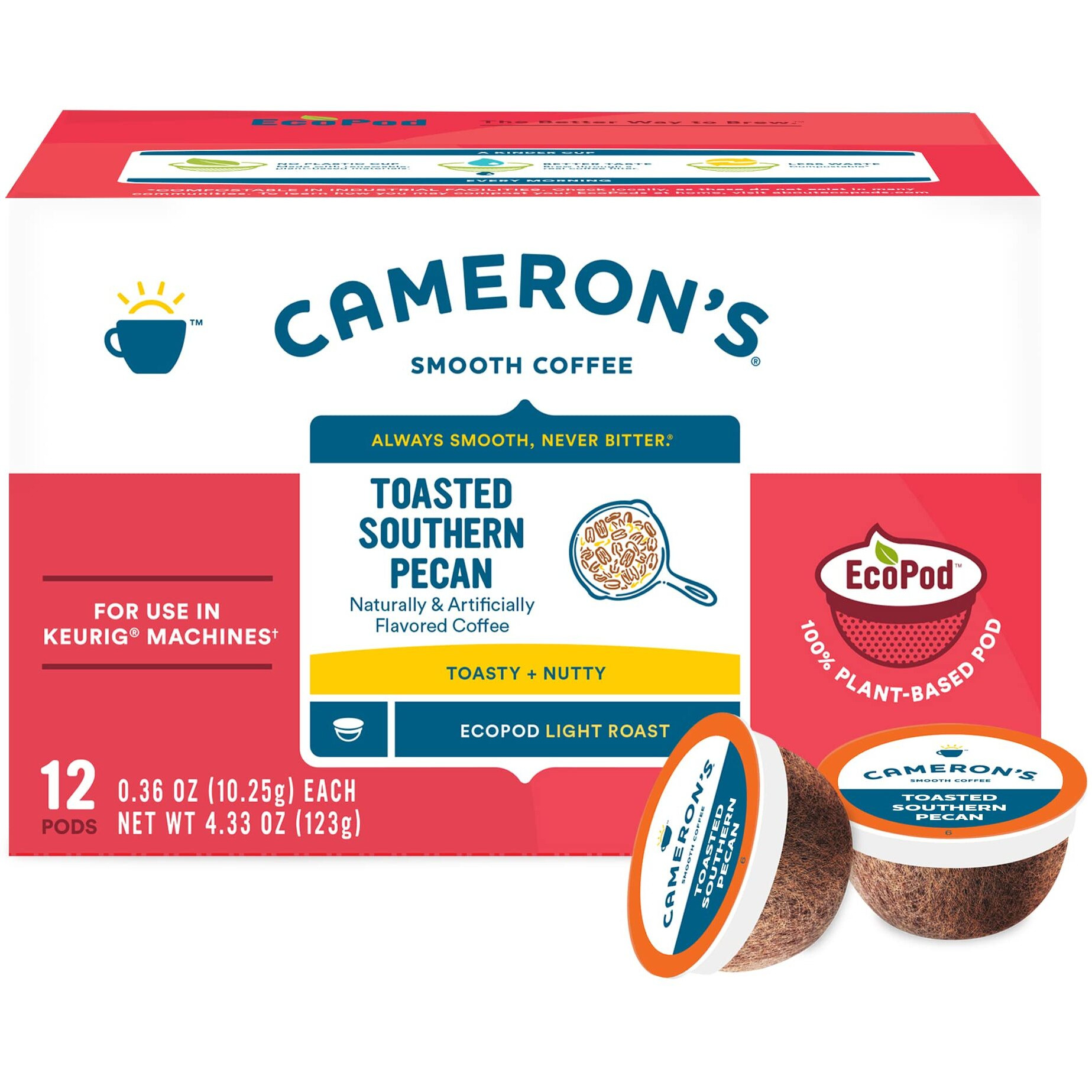 Cameron's Coffee Single Serve Pods, Flavored, Toasted Southern Pecan, 12 Count (Pack Of 6)