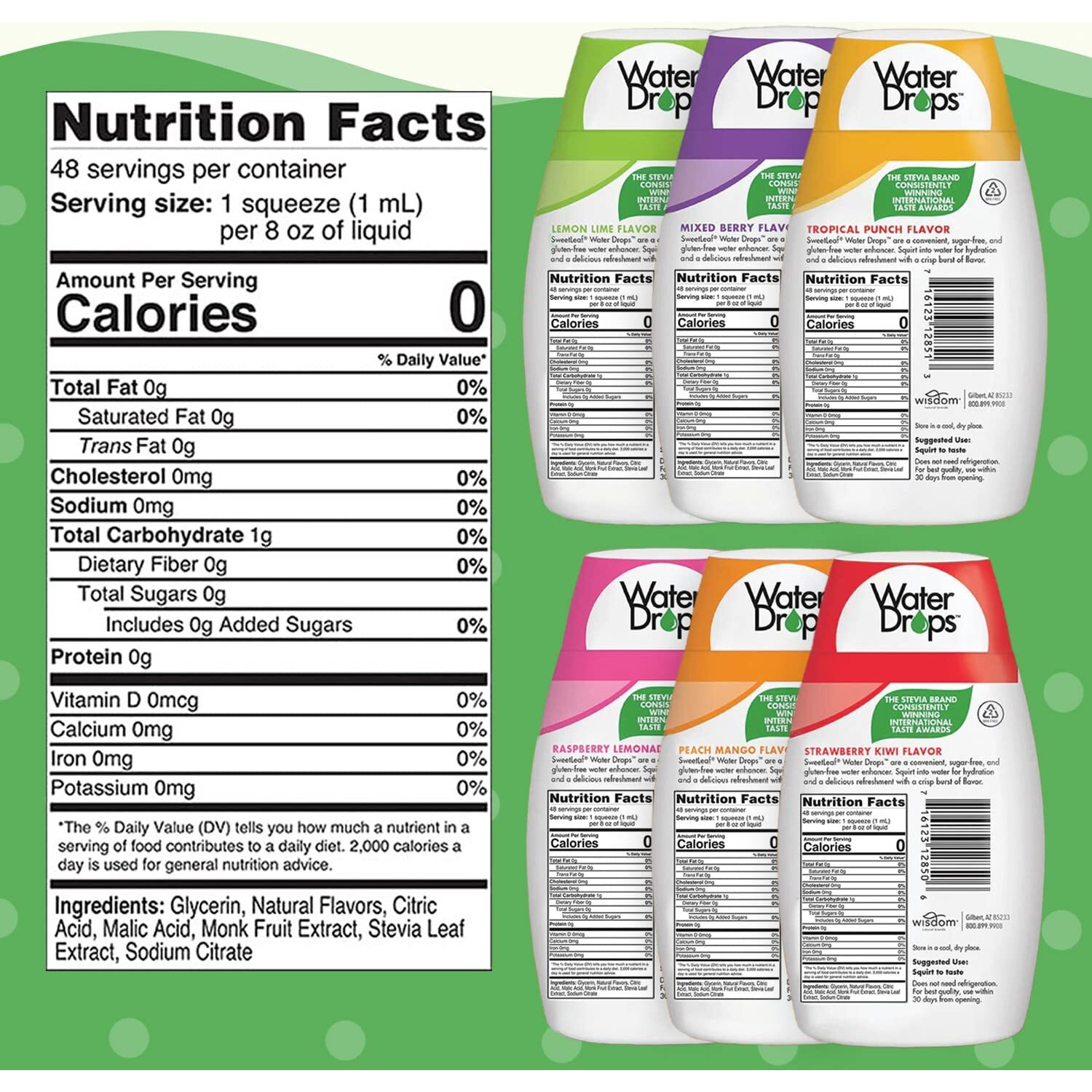 Sweetleaf Stevia Water Drops - Water Enhancer Variety Pack, Sugar Free Stevia Water Flavoring Drops, Lemon Lime, Raspberry Lemonade, And 4 More Refreshing Flavors, 1.62 Oz Ea (Pack Of 6)