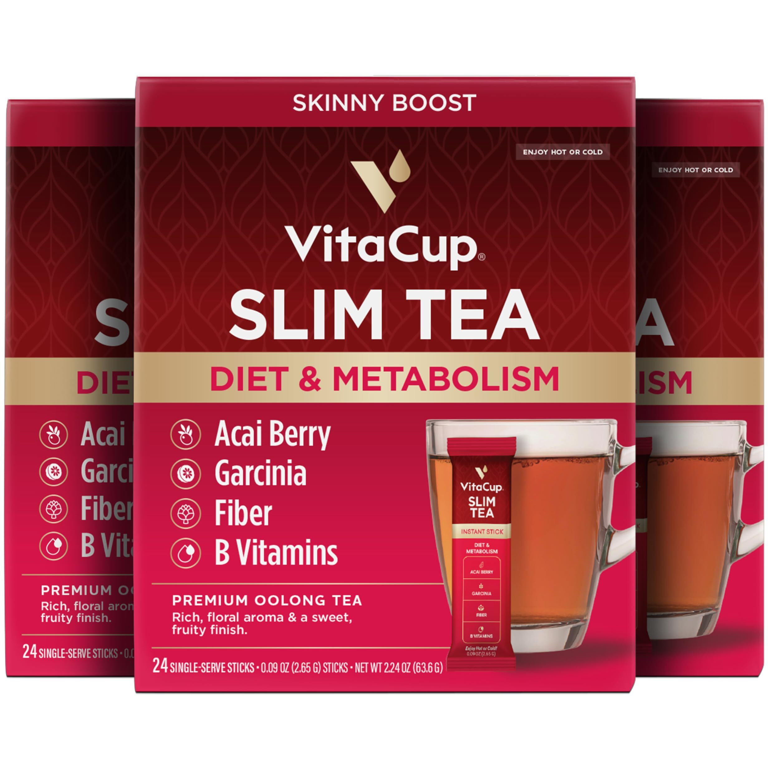 Vitacup Slim Instant Tea Packets For Diet Support, Oolong Tea W/B Vitamins, Garcinia, Inulin & Acai, On-The-Go Instant Sticks, 72 Ct