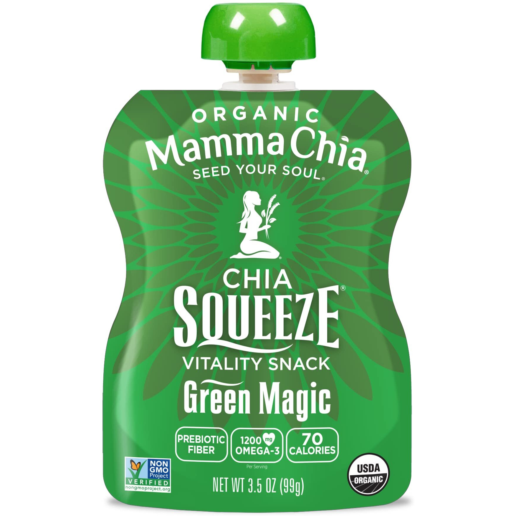 Mamma Chia Organic Vitality Squeeze Snack, Green Magic, 24- 3.05 Ounce Chia Snack. Usda Organic, Non-Gmo, Vegan, Gluten Free, And Kosher. Fruit And Vegetables With Only 70 Calories