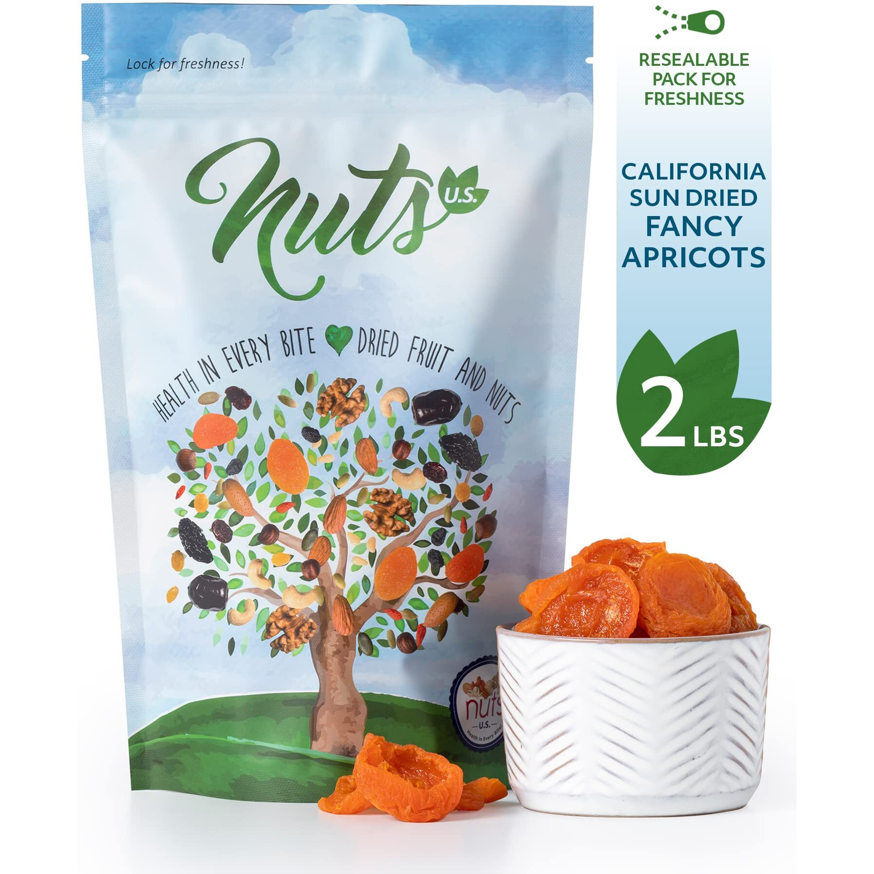 Nuts U.S. - California Sun Dried Fancy Apricots | Juicy And Tangy Flavor | No Sugar Or Color Added | Gluten Free And Non-Gmo | Apricots In Resealable Bags (2 Lbs)