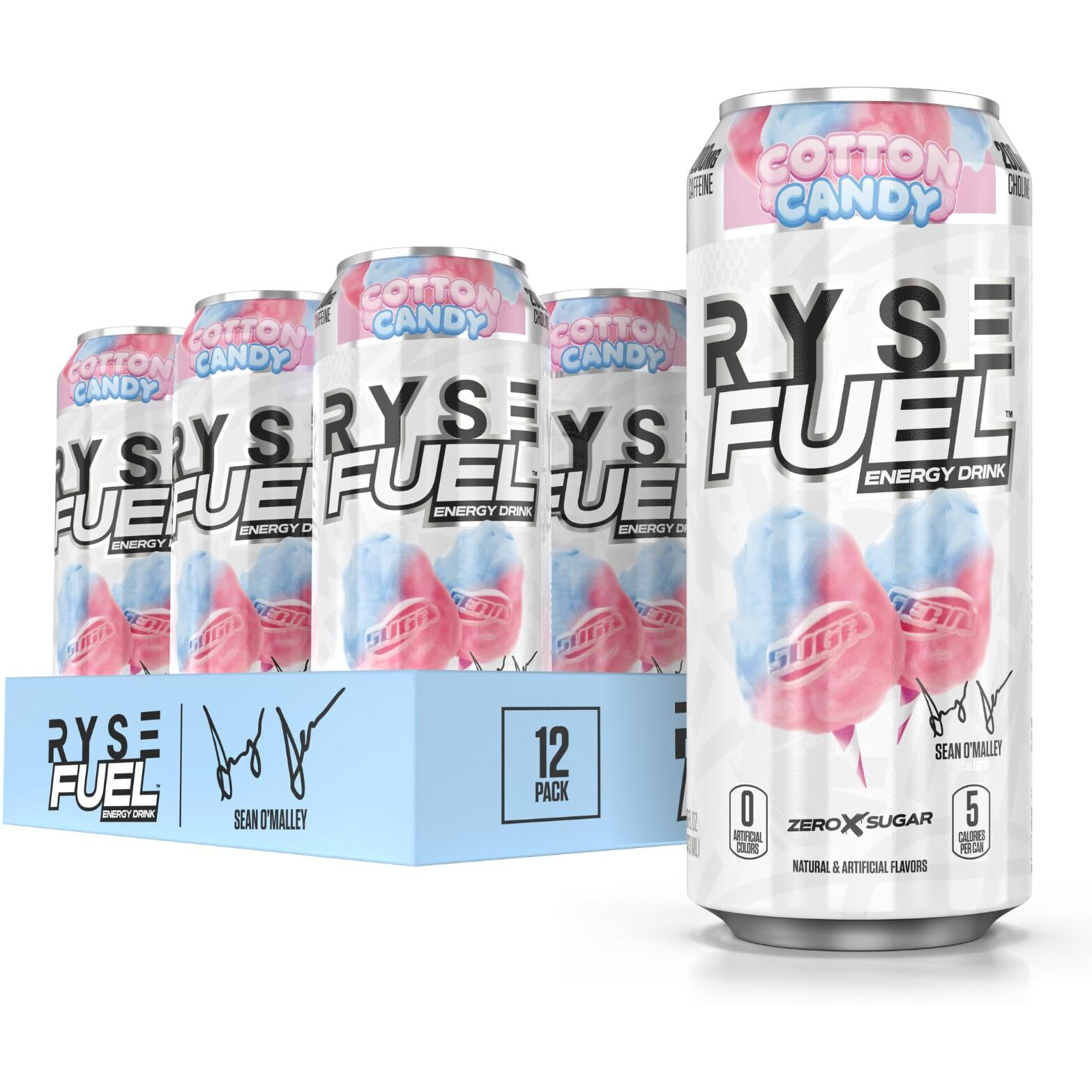 Ryse Fuel Sugar Free Energy Drink | Ryse X Suga Sean | Vegan Friendly, Gluten Free | No Fillers & No Artificial Colors | Low Calorie | 200Mg Natural Caffeine | 12 Pack (Cotton Candy)