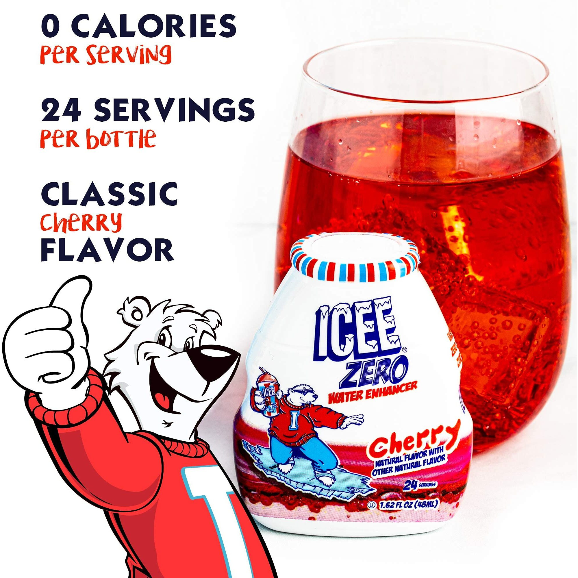 Icee Zero Calorie Cherry Liquid Water Enhancer Drink Mix, Natural Flavor Drops, Sugar Free, 1.62 Fl Oz Concentrate (48 Ml) - 4 Pack