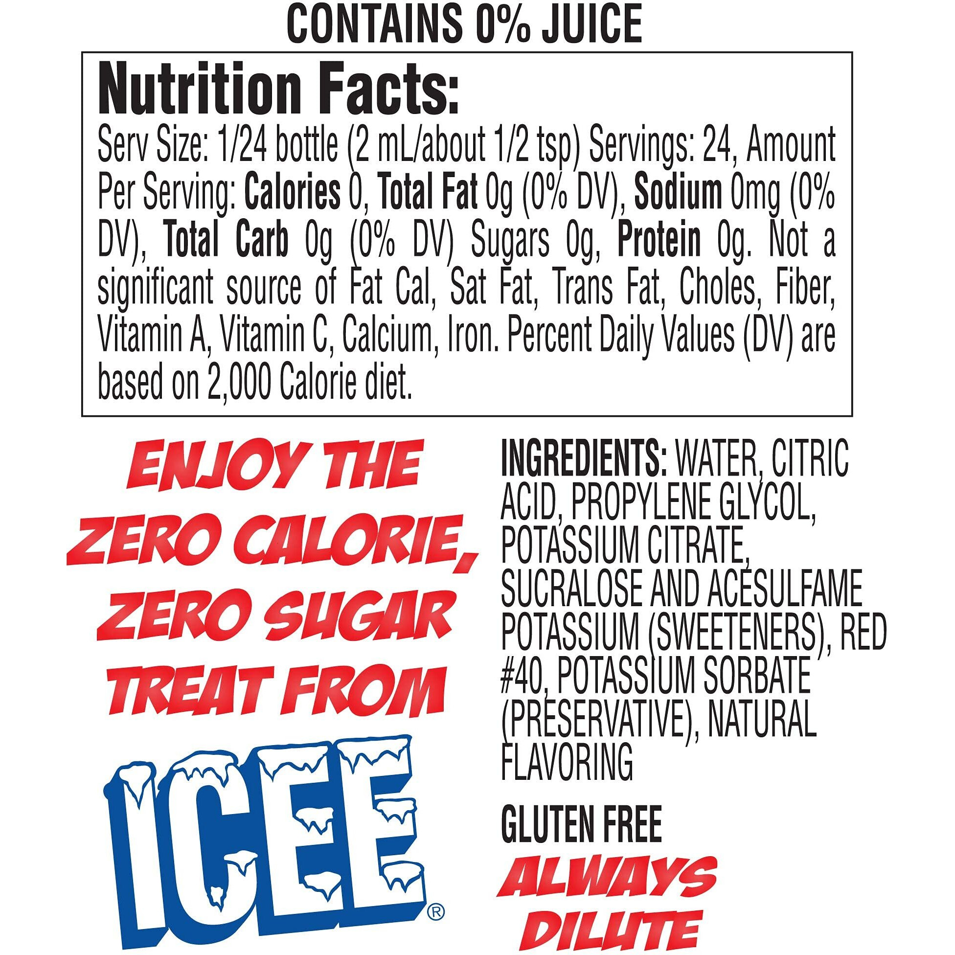 Icee Zero Calorie Cherry Liquid Water Enhancer Drink Mix, Natural Flavor Drops, Sugar Free, 1.62 Fl Oz Concentrate (48 Ml) - 4 Pack