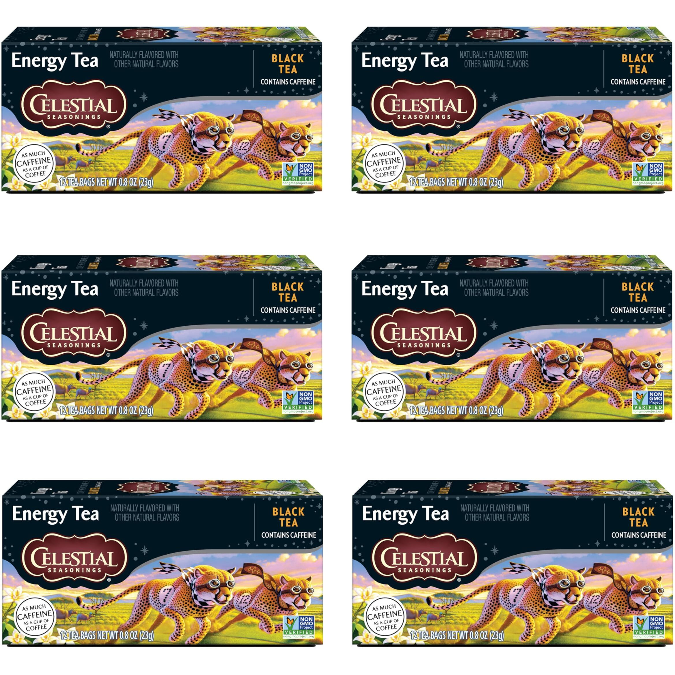 Celestial Seasonings Energy Black Tea, Caffeinated, 12 Tea Bags Box, (Pack Of 6)