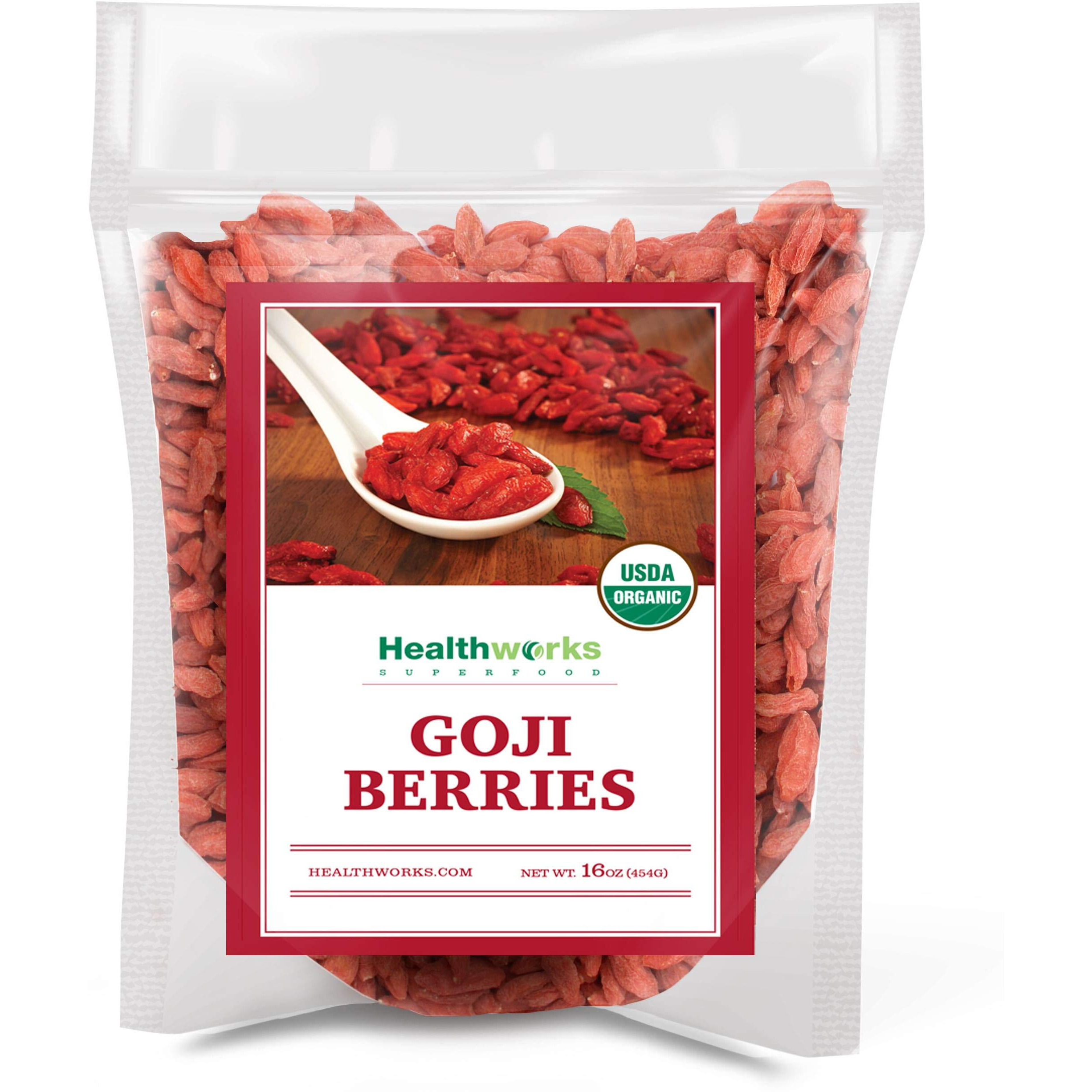 Healthworks Raw Goji Berries (16 Ounces / 1 Pound) | Certified Organic & Sun-Dried | Keto, Vegan & Non-Gmo | Baking, Teas & Smoothies | Antioxidant Superfood