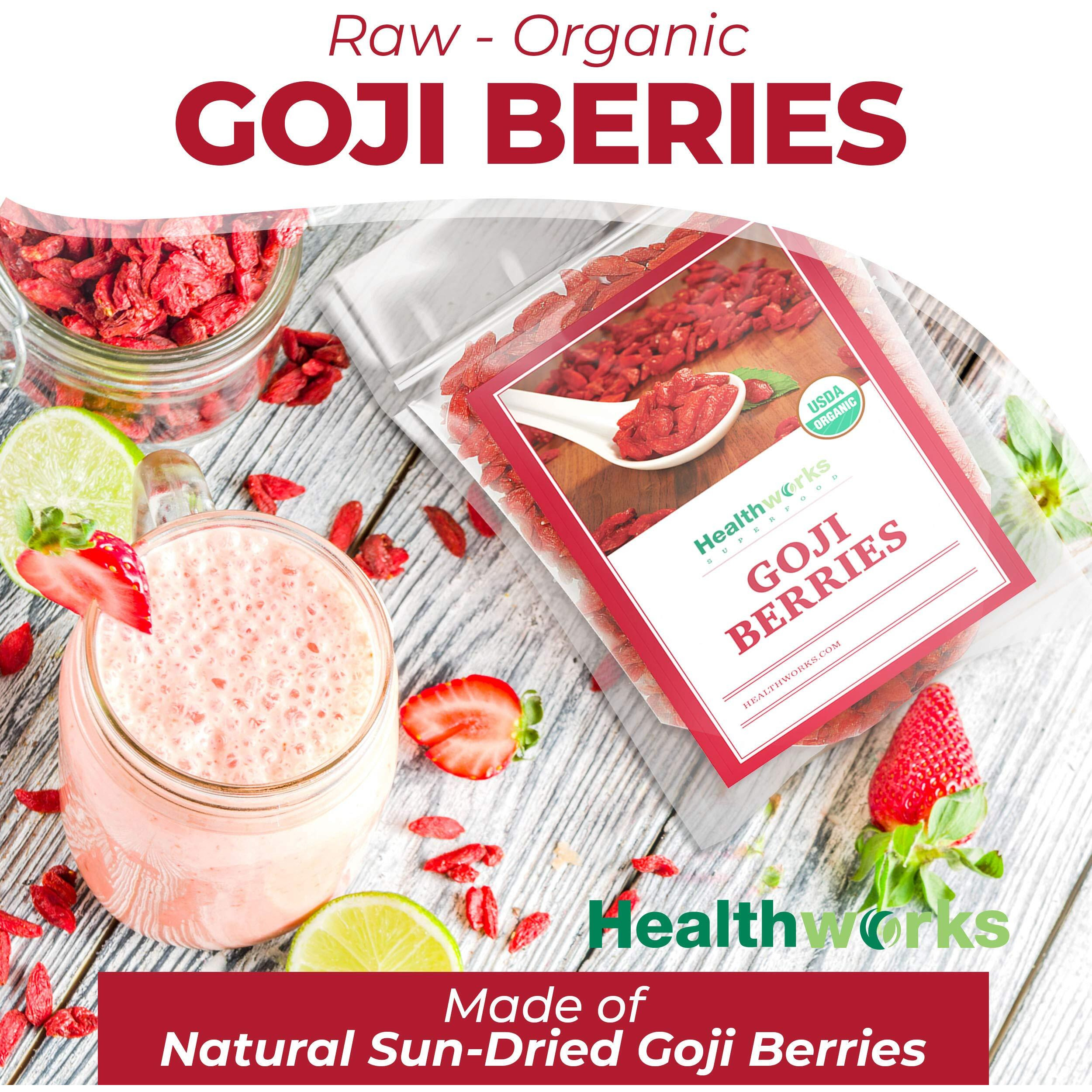 Healthworks Raw Goji Berries (16 Ounces / 1 Pound) | Certified Organic & Sun-Dried | Keto, Vegan & Non-Gmo | Baking, Teas & Smoothies | Antioxidant Superfood
