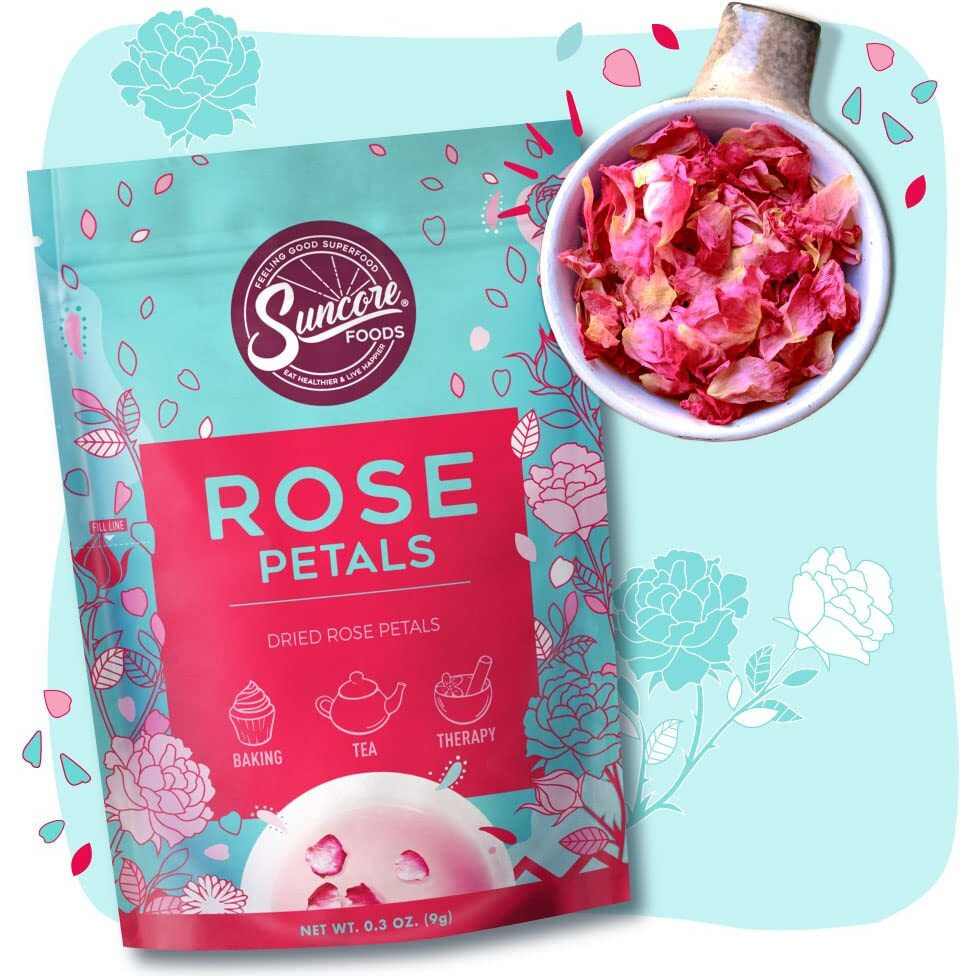 Suncore Foods Dried Rose Petals Bloom, Caffeine-Free Tea, Gluten-Free, Non-Gmo, 0.3Oz (1 Pack)