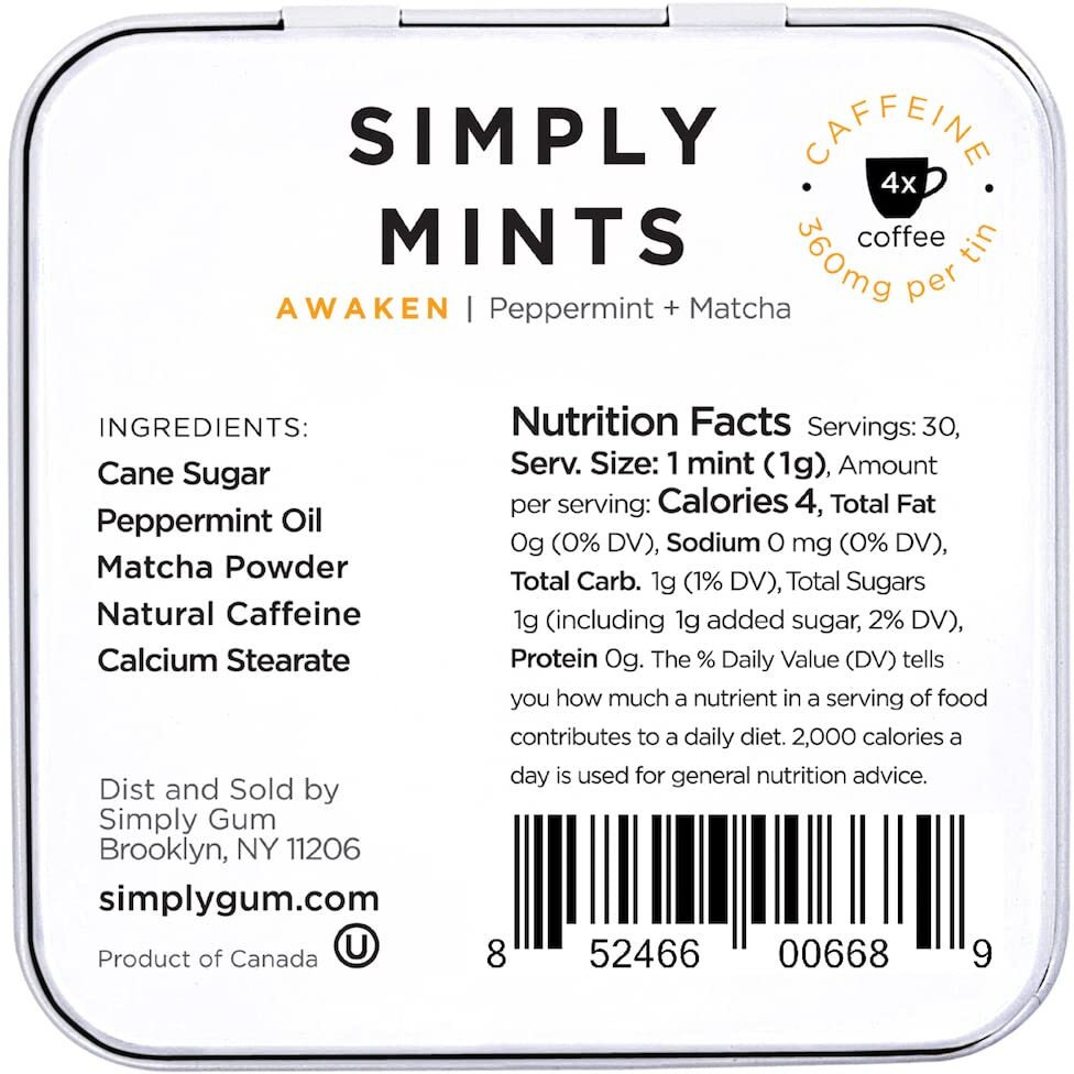 Simply Mints | Breath Mints- Awaken (Caffeine + Peppermint + Matcha) | Pack Of Six (180 Pieces Total) | Breath Freshening + Aspartame-Free + Vegan + Non-Gmo