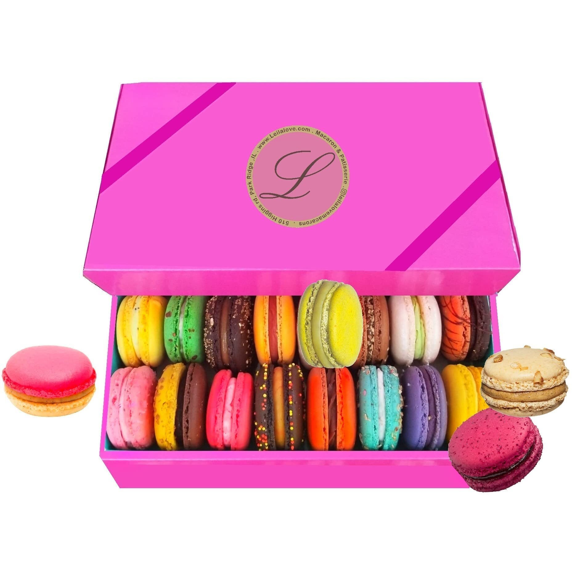 Leilalove Macarons - Mademoiselle De Paris Collections Of 15 - Gift Box Varies In Color - Cookies Are Individually Packaged For The Perfect Freshness