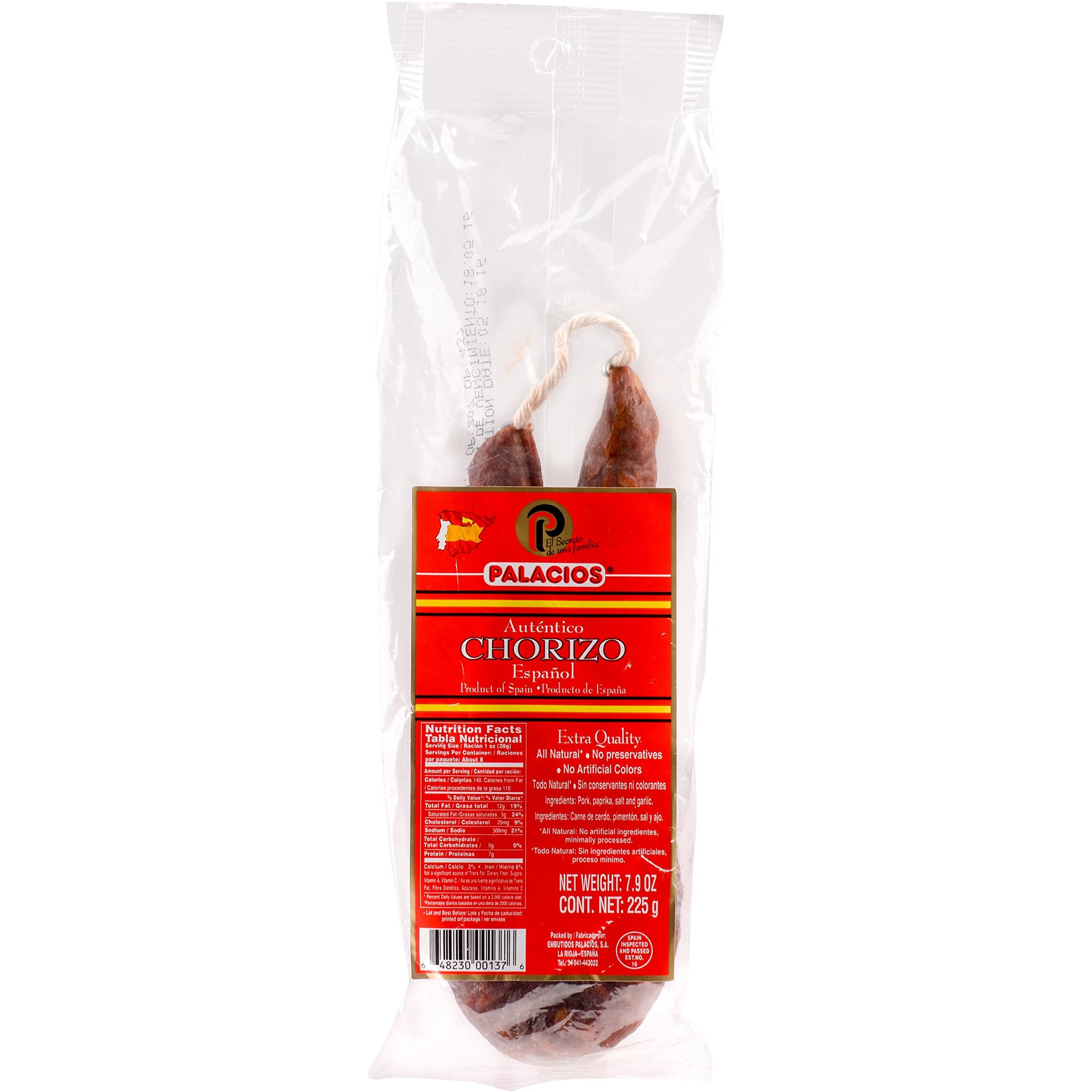 Chorizo Autentico Mild By Palacios. Imported From Spain. 7.9 Ounce