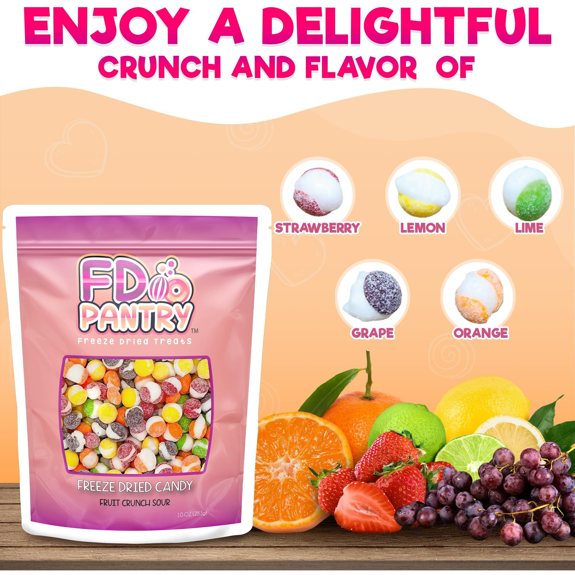 Fruit Crunch Sour - Freeze Dried Candy, 10 Oz - Assorted Sour Flavors, Large Pouch - Ideal Gift Snack Treat