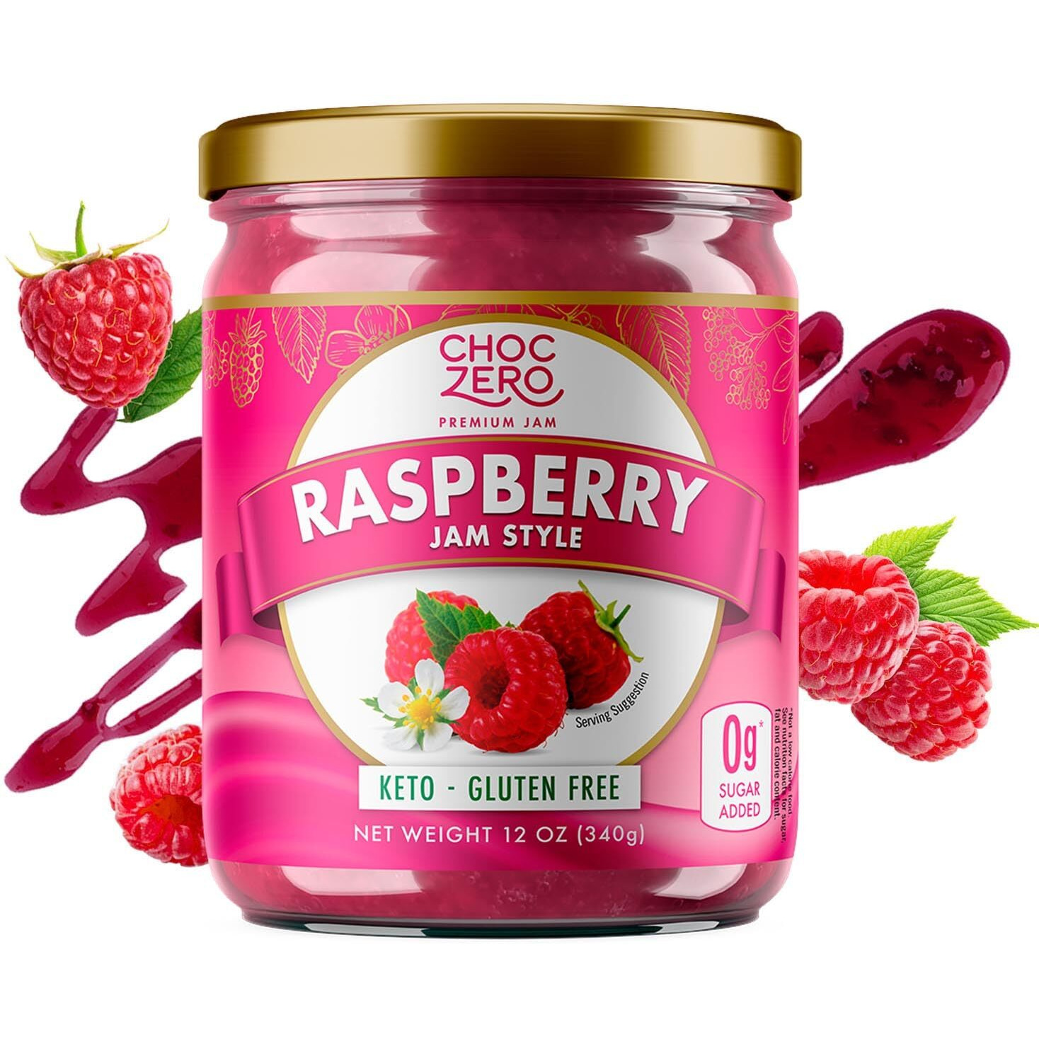 Choczero Raspberry Jam Preserves, No Added Sugar, Keto Fruit Spread, Great Source Of Fiber, All Natural, 12 Ounces (Pack Of 1)