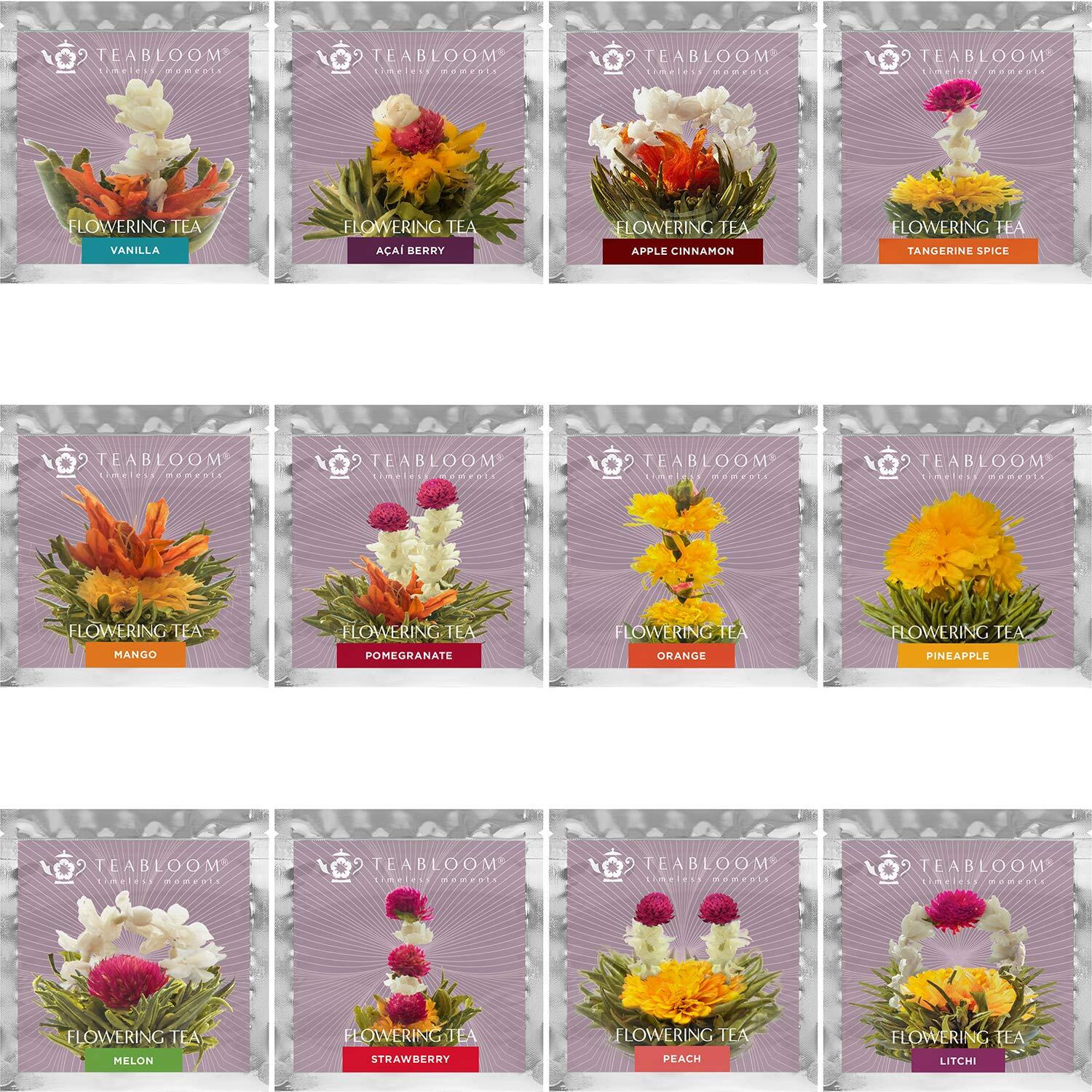 Teabloom Fruit Blooming Teas - 12 Unique Flower Varieties Of Tea In 12 Delicious Fruit Flavors - Each Flowering Tea Ball Steeps Up To 3 Times