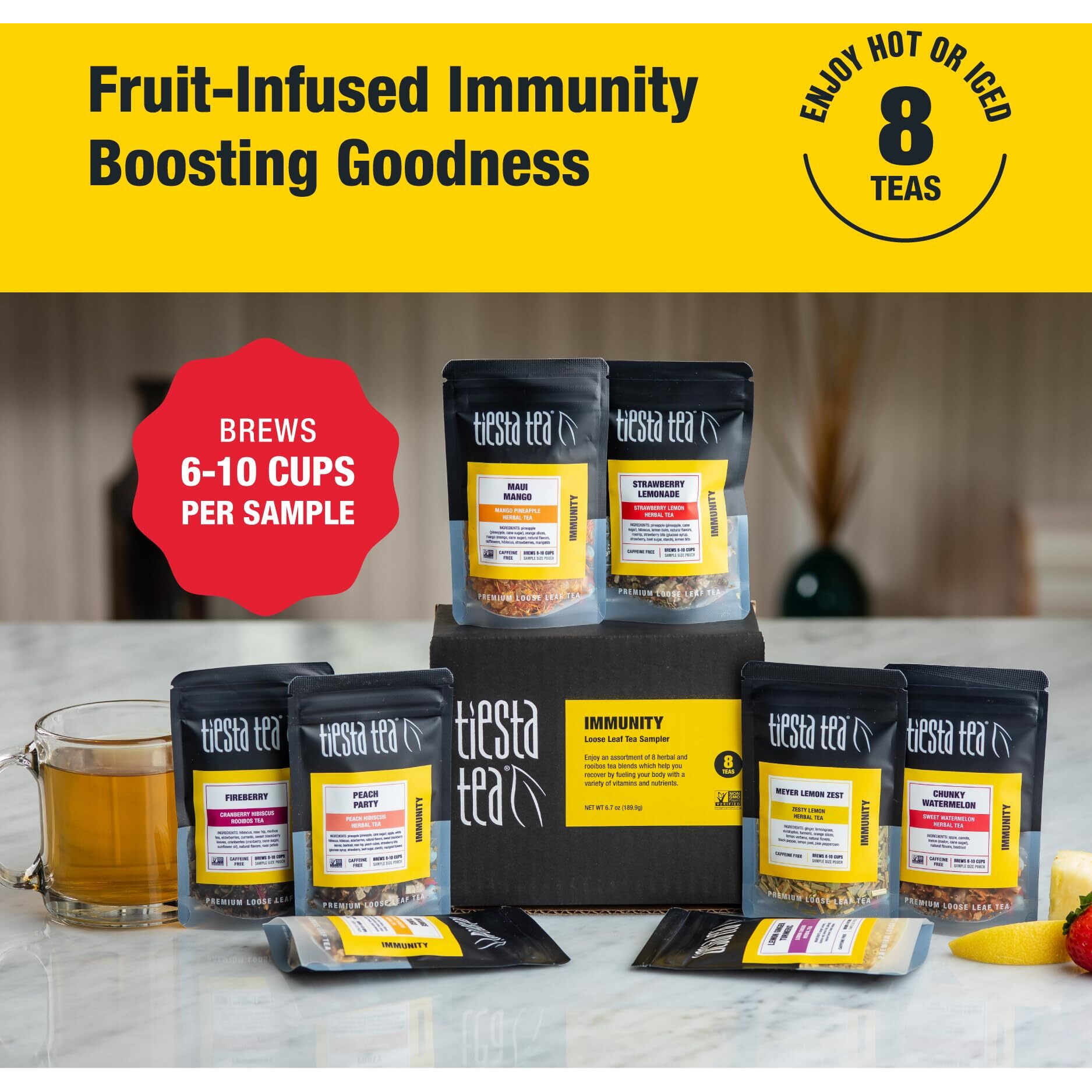 Tiesta Tea - Herbal & Rooibos Tea Dry Flight Sampler, Premium Loose Leaf Tea - Herbal, Rooibos, Hibiscus & Turmeric Tea - 8 Resealable Sample Pouches